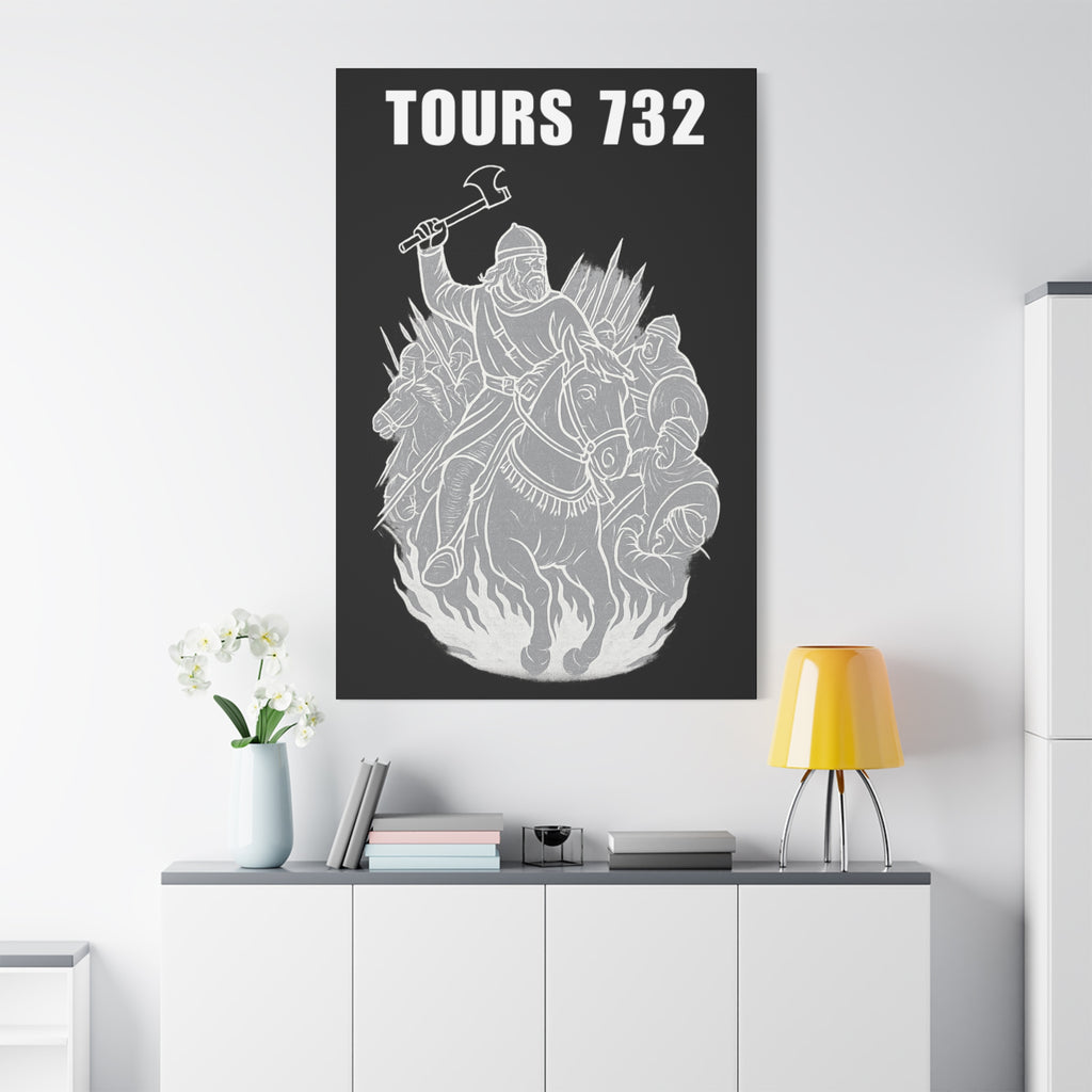 Battle of Tours 732 AD Charles "The Hammer" Martel and Franks Black and White Scene Matte Canvas Wall Art, Home Décor