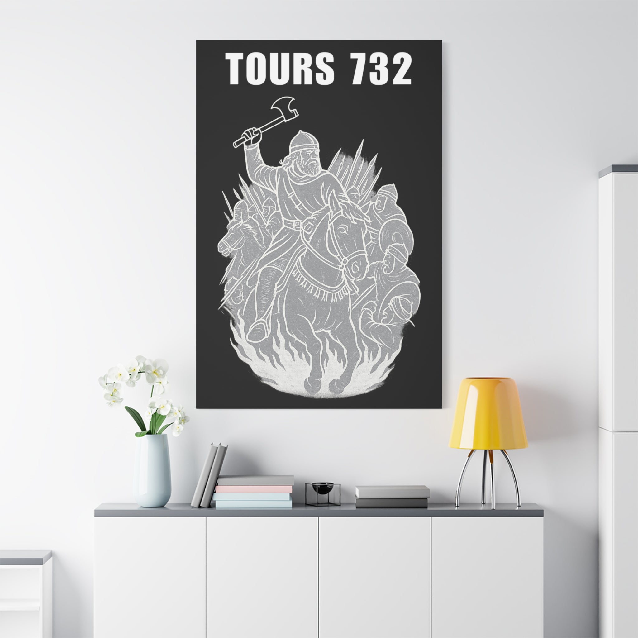 Battle of Tours 732 AD Charles "The Hammer" Martel and Franks Black and White Scene Matte Canvas Wall Art, Home Décor