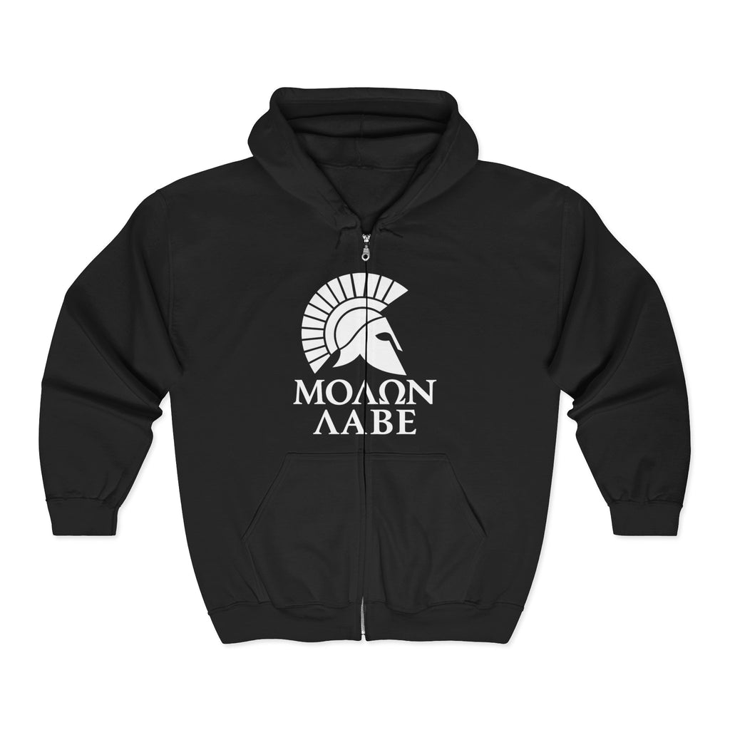 Molon Labe "Come and Take It!" in Greek Large White Text Design Zip Up Hoodie Sweatshirt