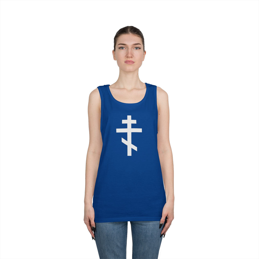 Crucifix White Unisex Heavy Cotton Tank Top with Cross Design