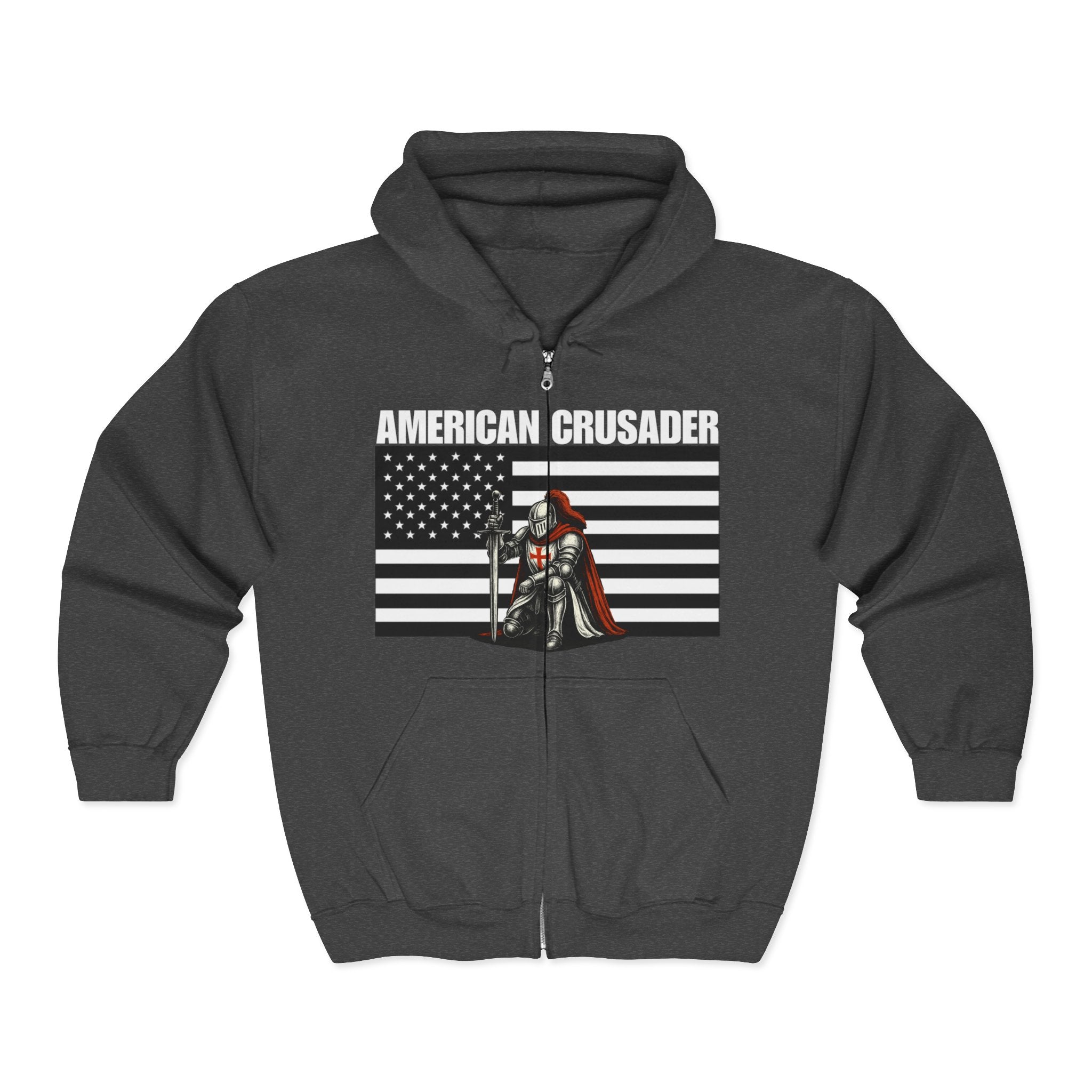 American Crusader Alt Black and White Design Full Zip Up Hoodie