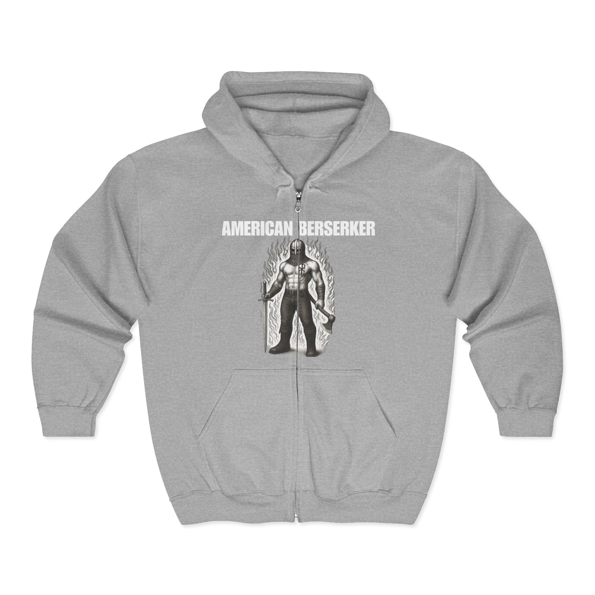American Berserker Black and White Alt Design Graphic Zip Up Hoodie