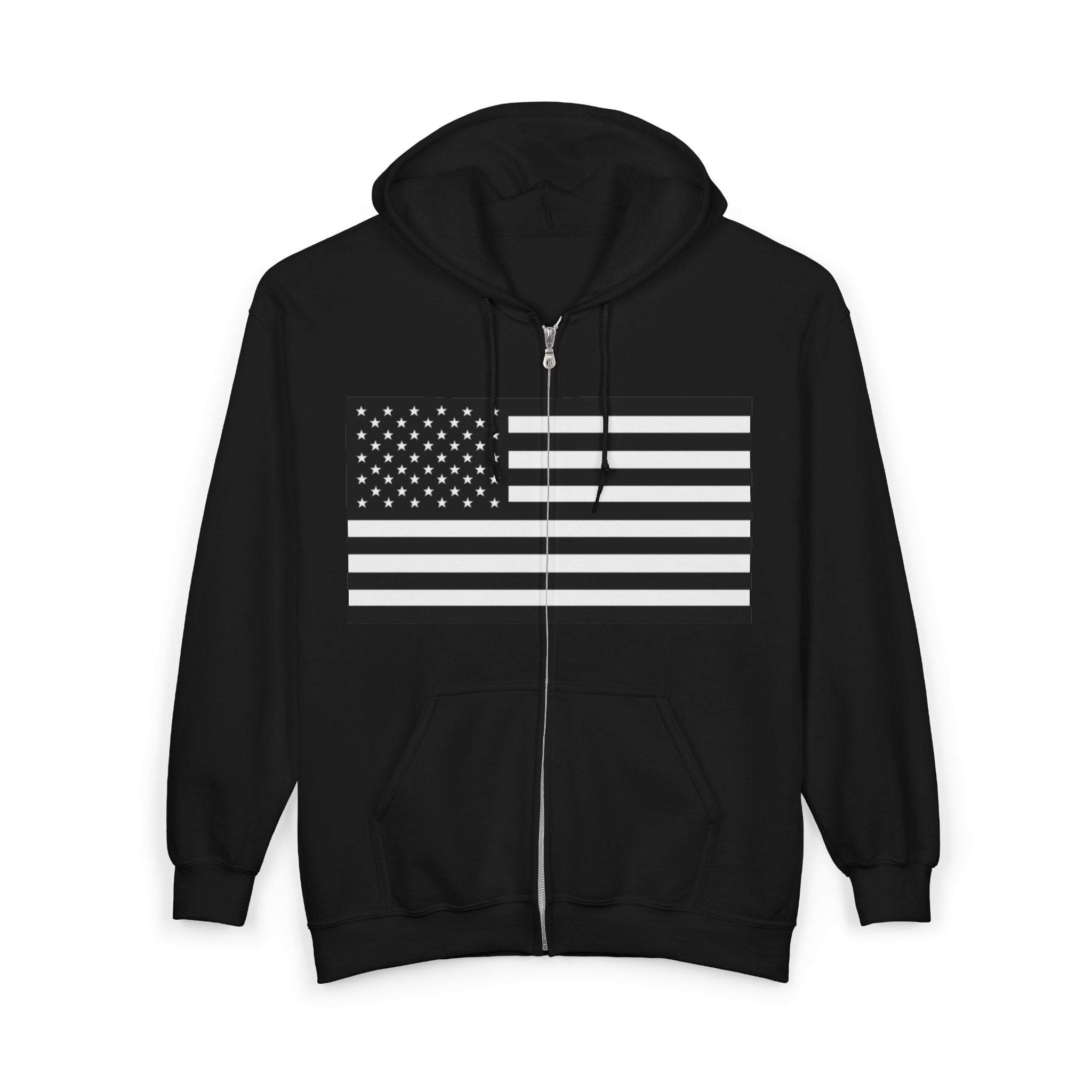 American Flag Black and White Graphic Zip Up Hoodie Sweatshirt