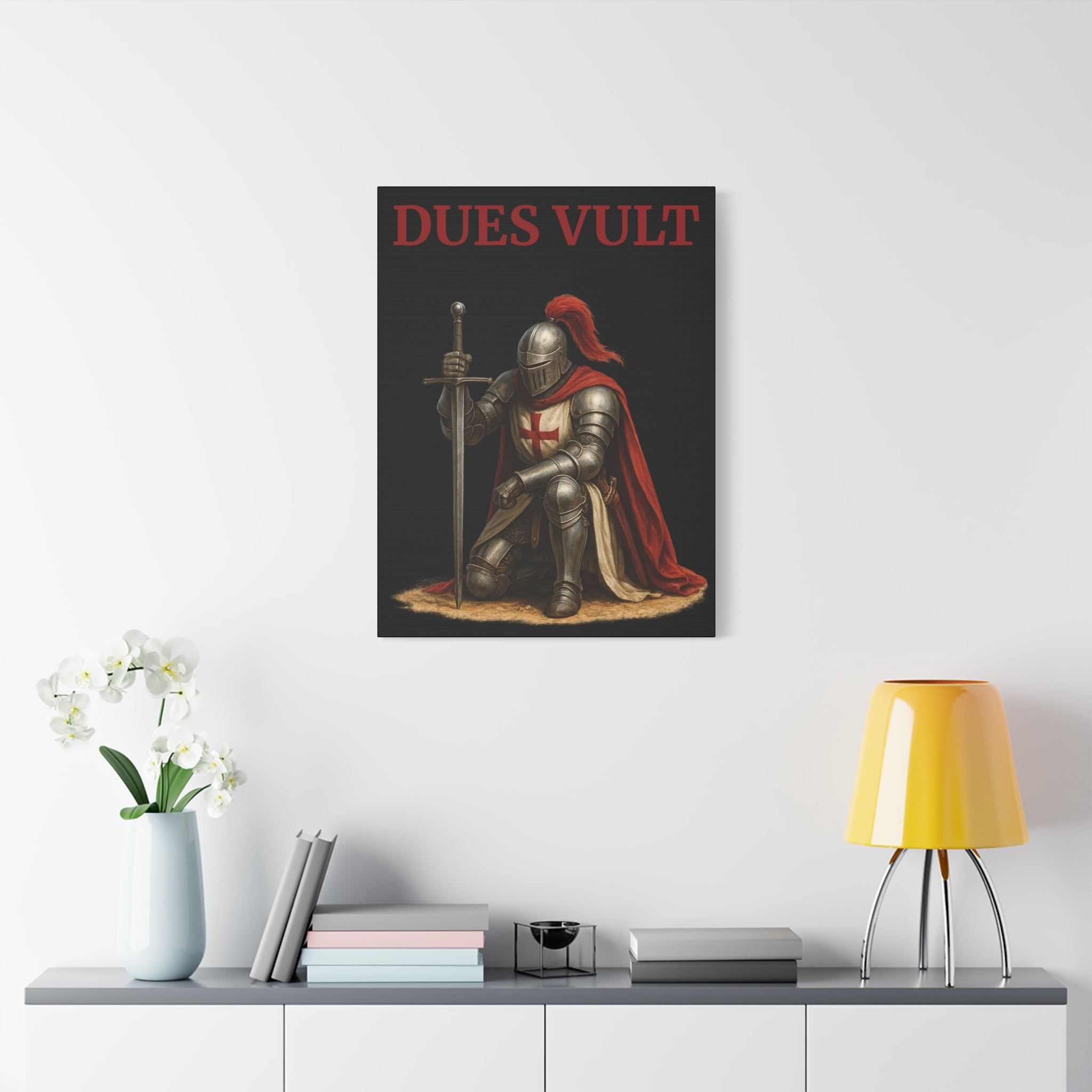 Crusader Knight Dues Vult Matte Canvas Wall Art, Dues Vult Decor, Medieval Artwork