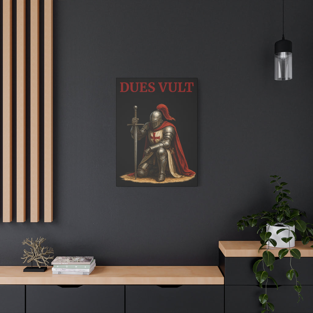 Crusader Knight Dues Vult Matte Canvas Wall Art, Dues Vult Decor, Medieval Artwork