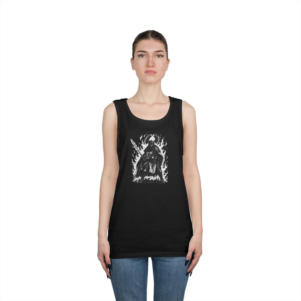 Teutonic Knight (No Text) Heavy Cotton Tank Top with Fiery Design