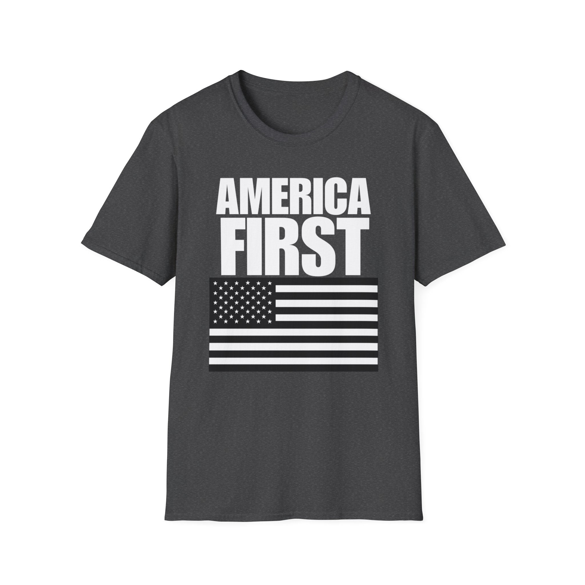 America First Black and White American Flag Softstyle Cotton Shirt T-Shirt