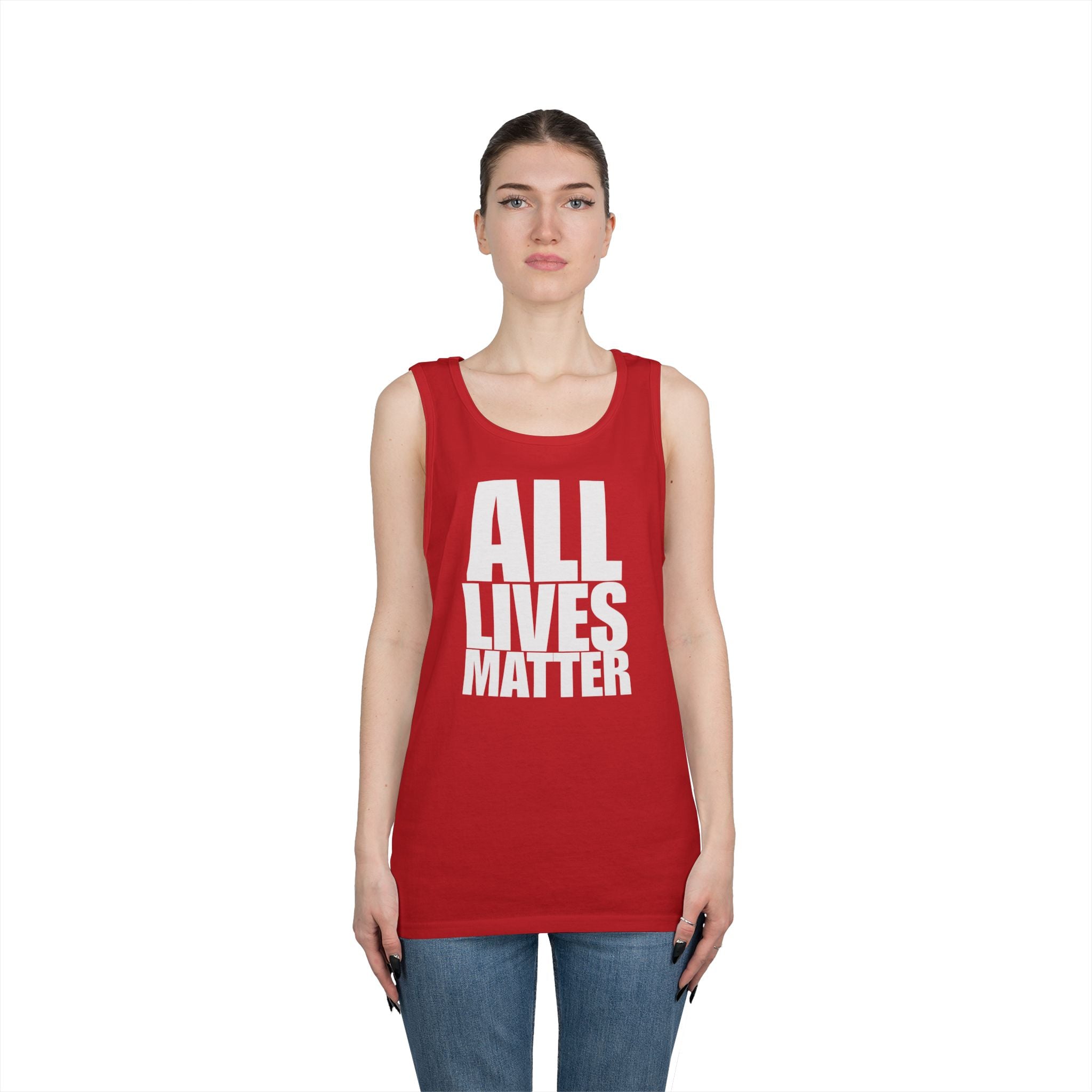 All Lives Matter White Text Heavy Cotton Tank Top