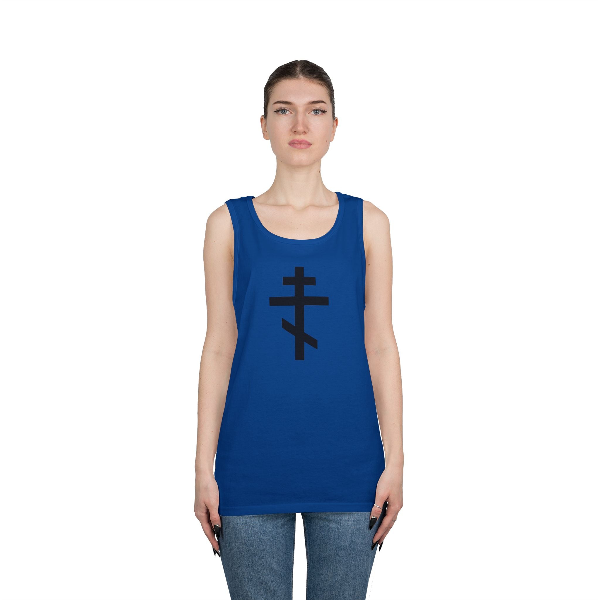 Crucifix Black Unisex Heavy Cotton Tank Top with Cross Design