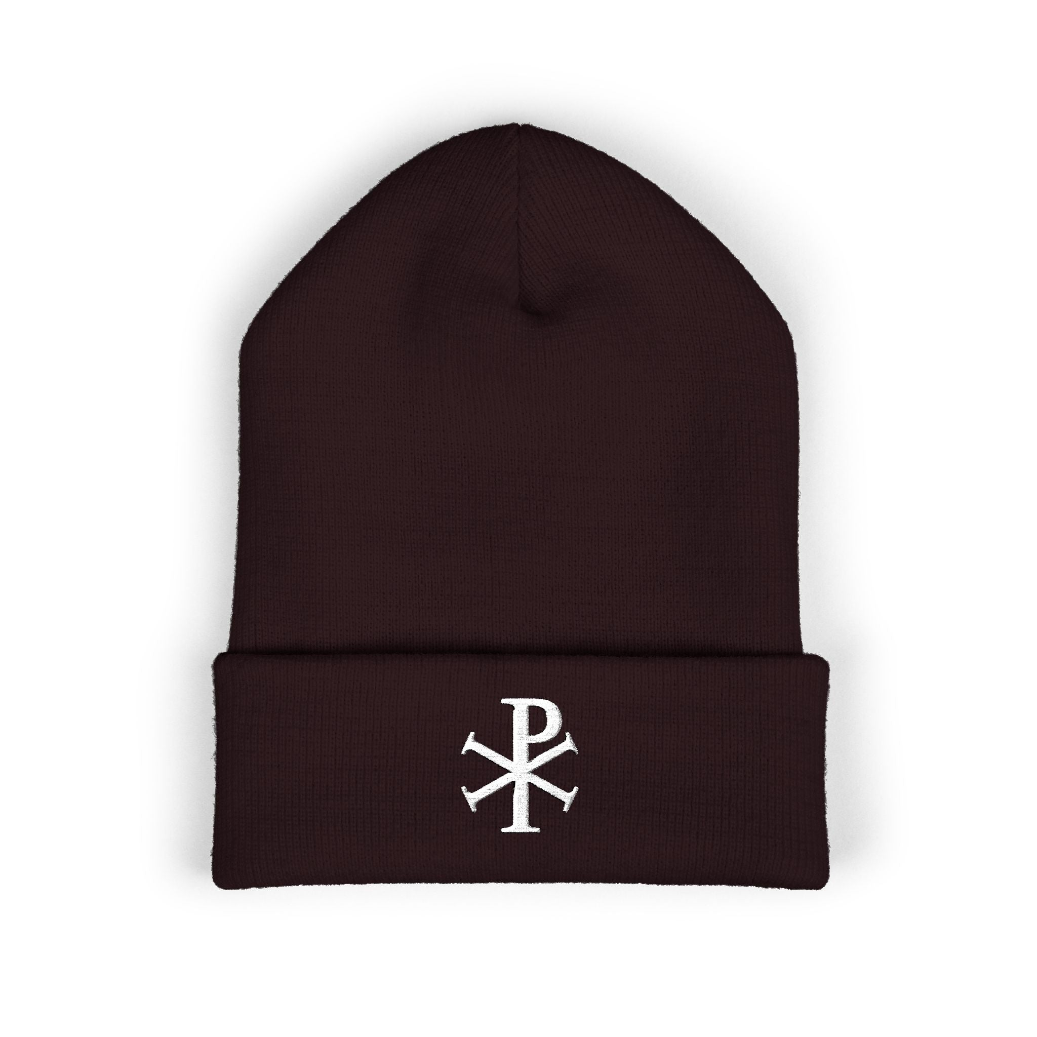 Pi Chi Rho White Design Embroidered Cuffed Beanie Knit Hat