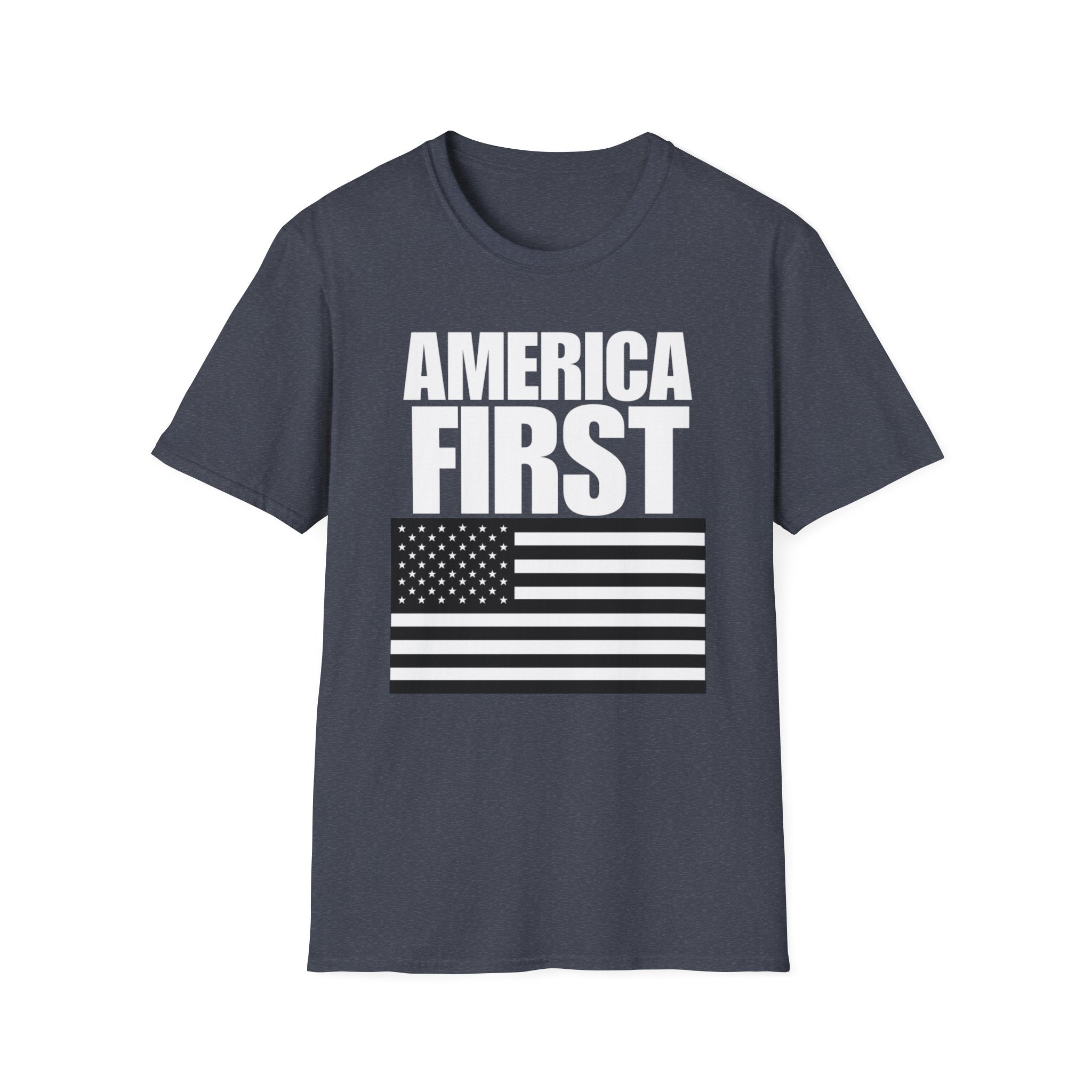 America First Black and White American Flag Softstyle Cotton Shirt T-Shirt