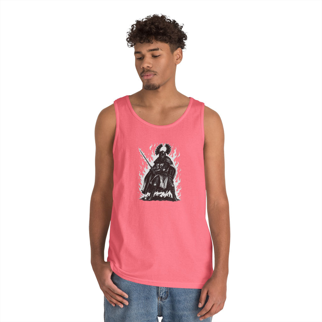 Teutonic Knight (No Text) Heavy Cotton Tank Top with Fiery Design