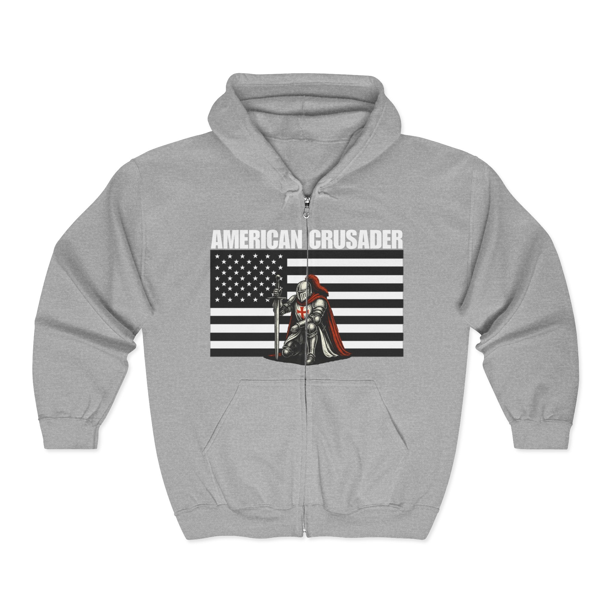 American Crusader Alt Black and White Design Full Zip Up Hoodie