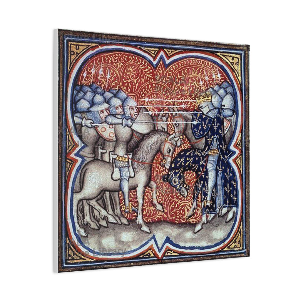 Medieval Art Stretched Canvas Print Charles Martel fighting the Saracens at Tours Poitiers in 732, Great Chronicles of France