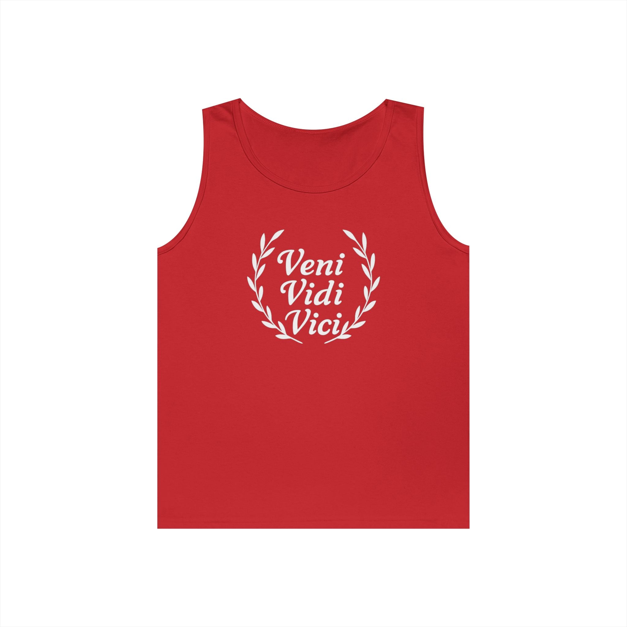 Veni Vidi Vici White Text Unisex Heavy Cotton Tank Top