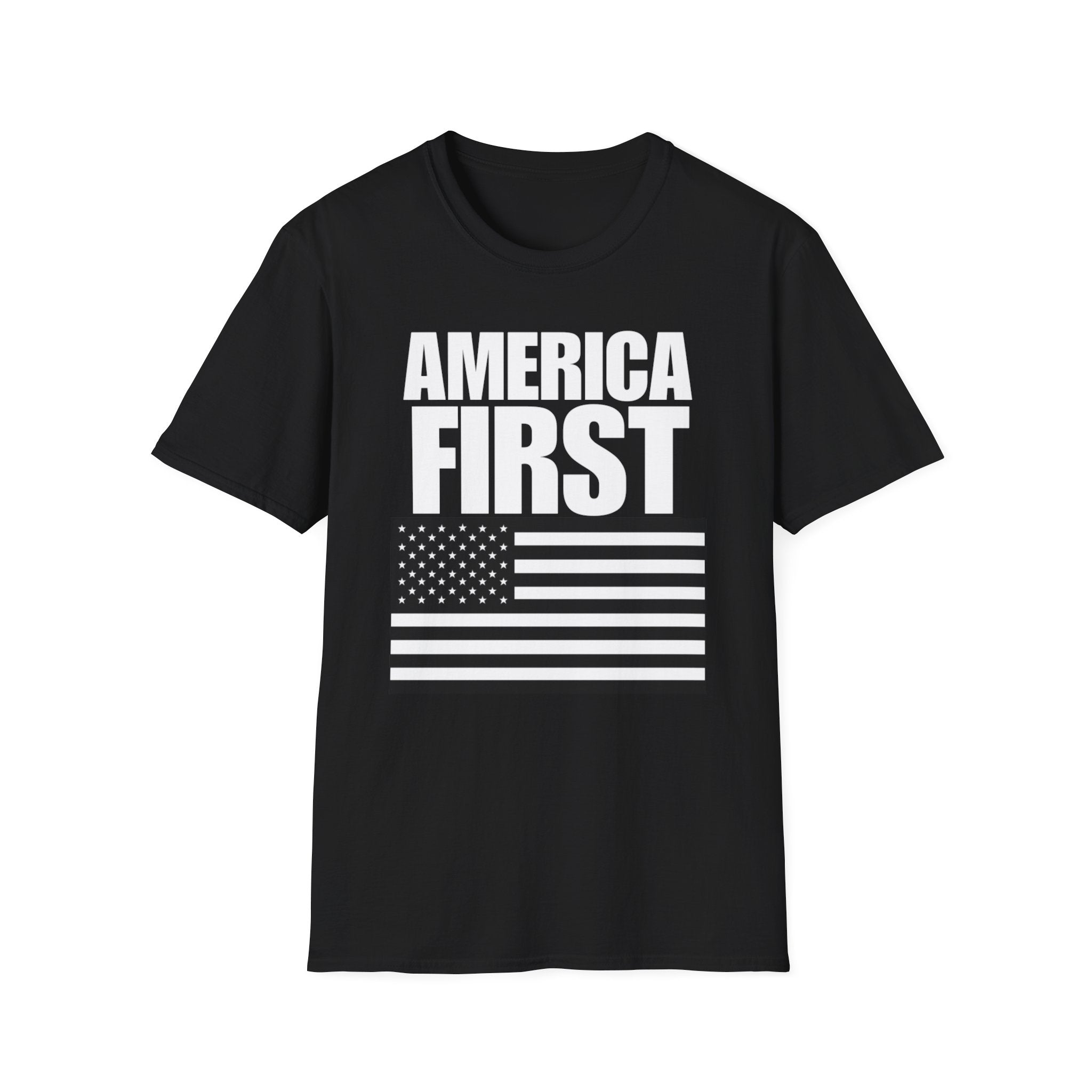 America First Black and White American Flag Softstyle Cotton Shirt T-Shirt