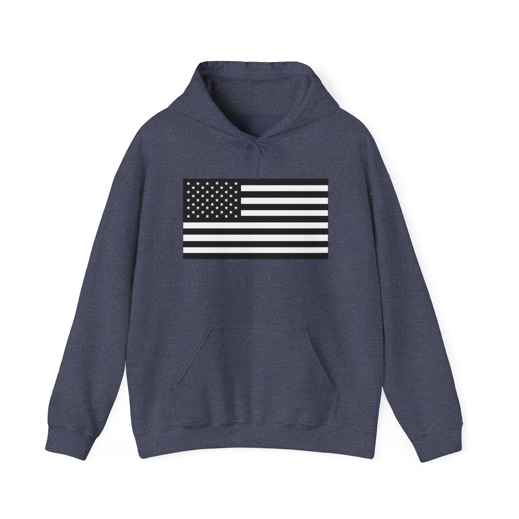 Black and White American Flag Graphic Pull Over Hoodie Sweatshirt