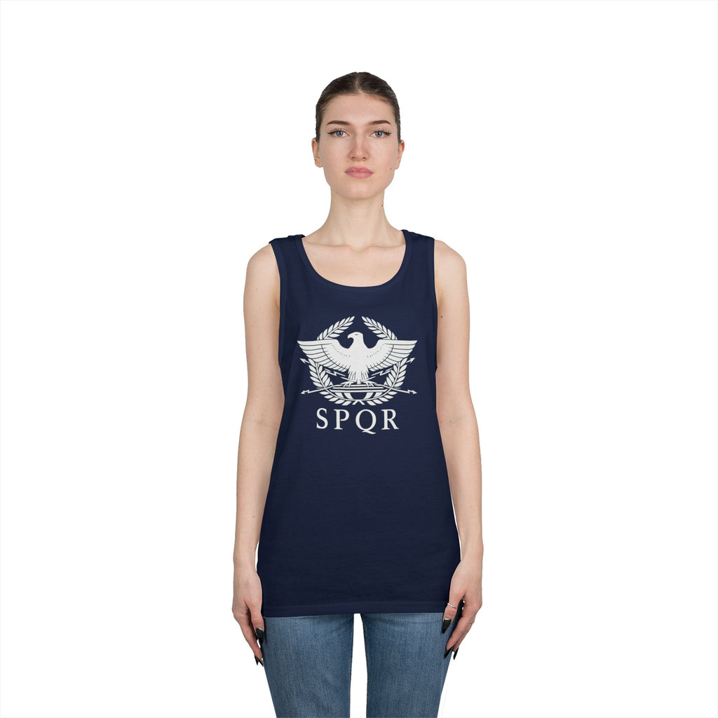 SPQR Roman Eagle White Design Heavy Cotton Tank Top