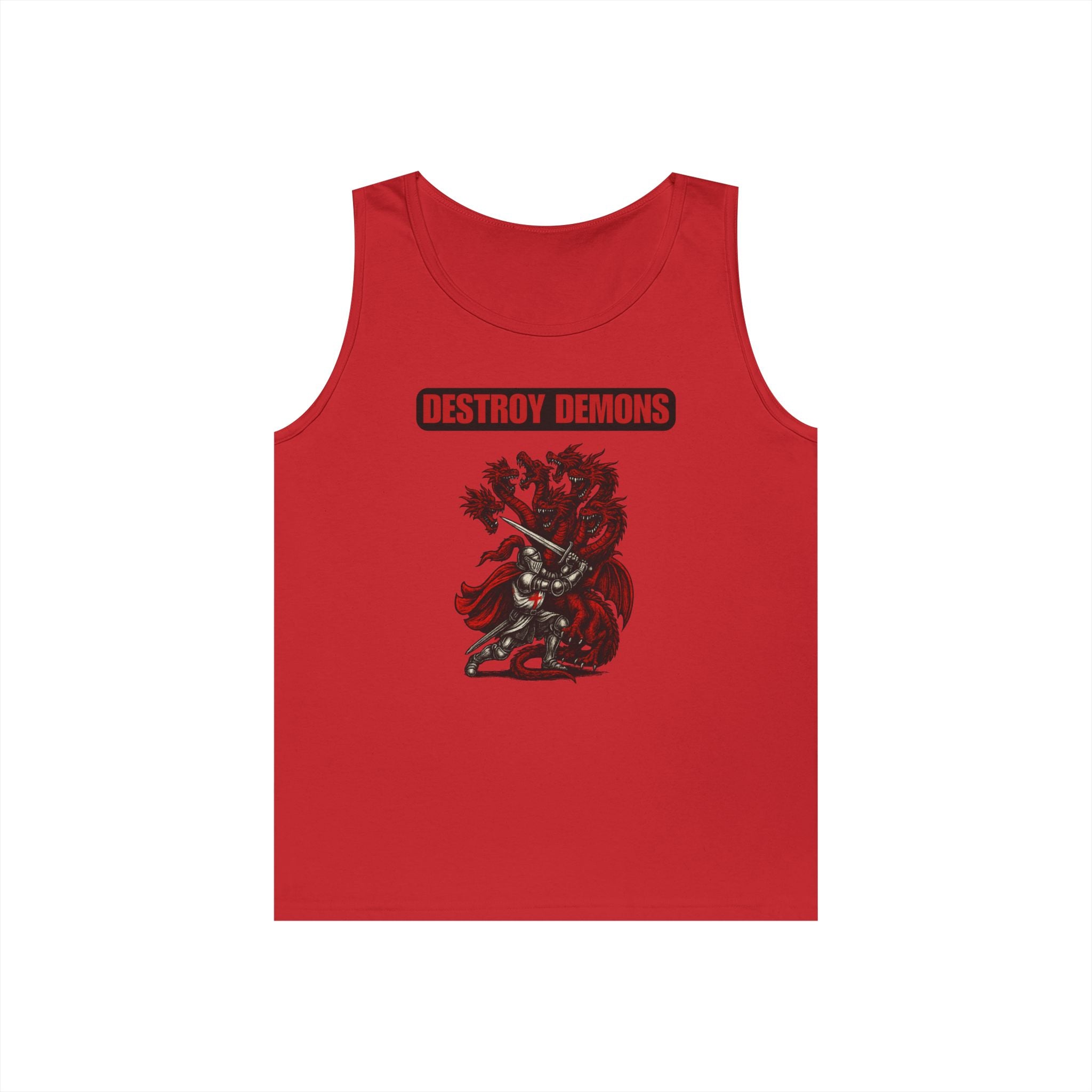 Destroy Demons Crusader Knight vs Dragon Heavy Cotton Tank Top