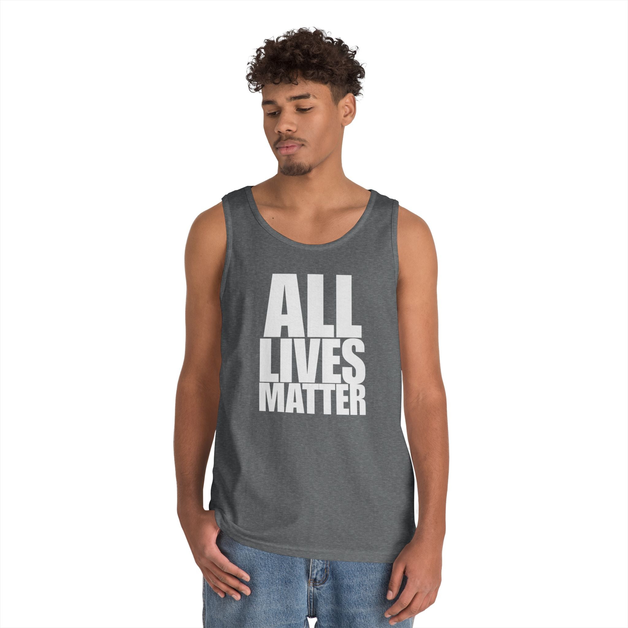 All Lives Matter White Text Heavy Cotton Tank Top