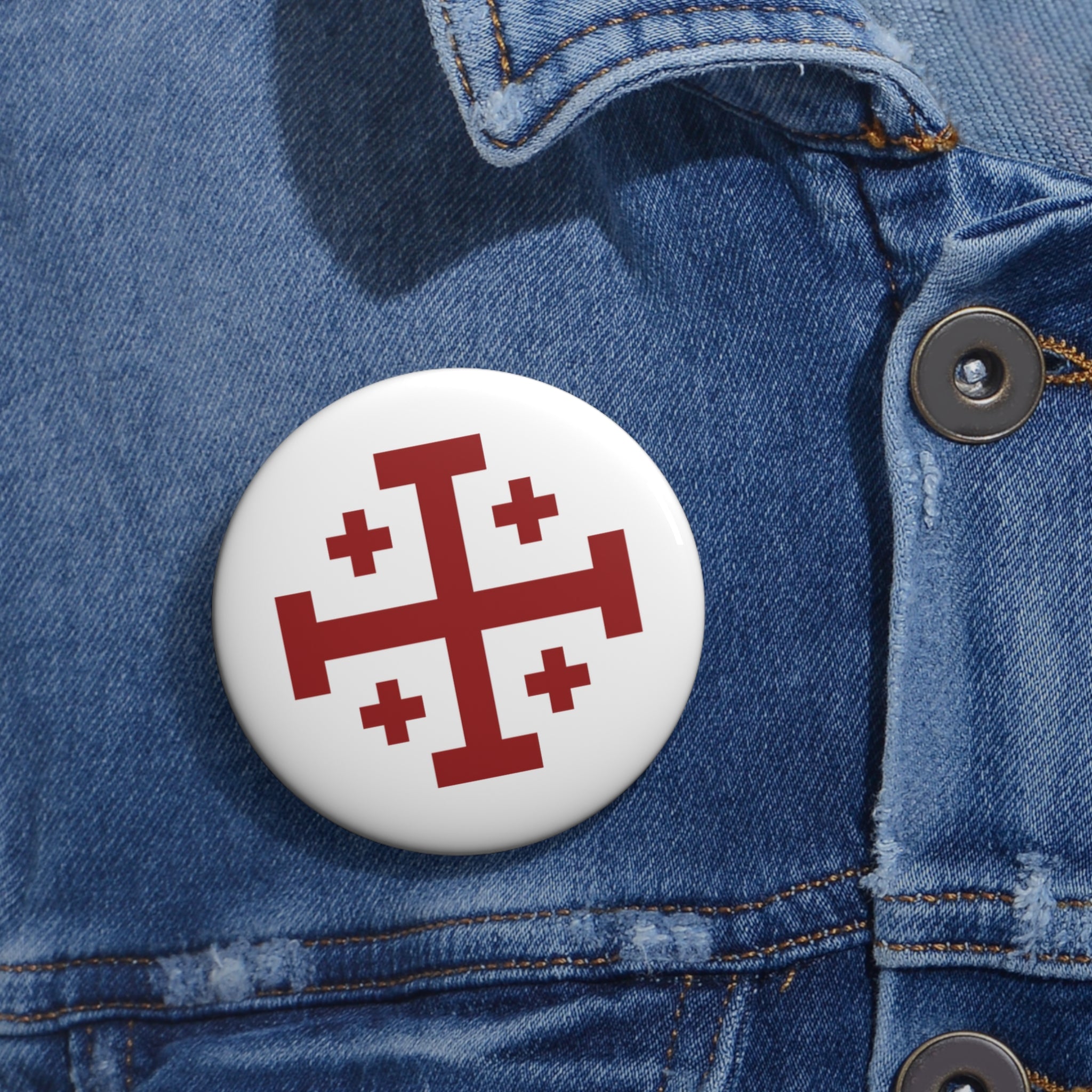 Cross of Jerusalem Red Design Custom Pin Buttons