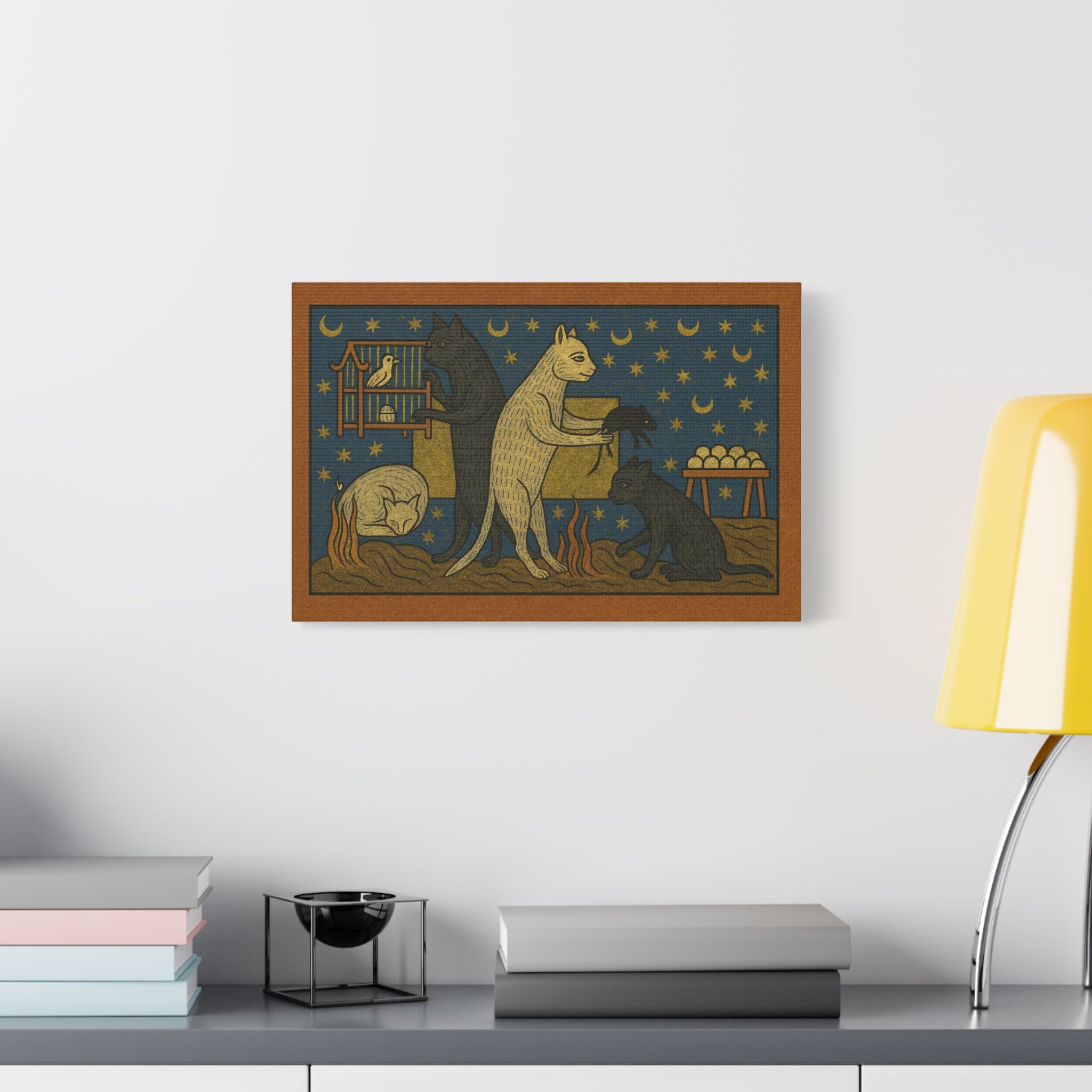 Whimsical Medieval Cats Art Print, Home Decor, Wall Art, Gift for Cat Lovers, Unique Canvas Decor