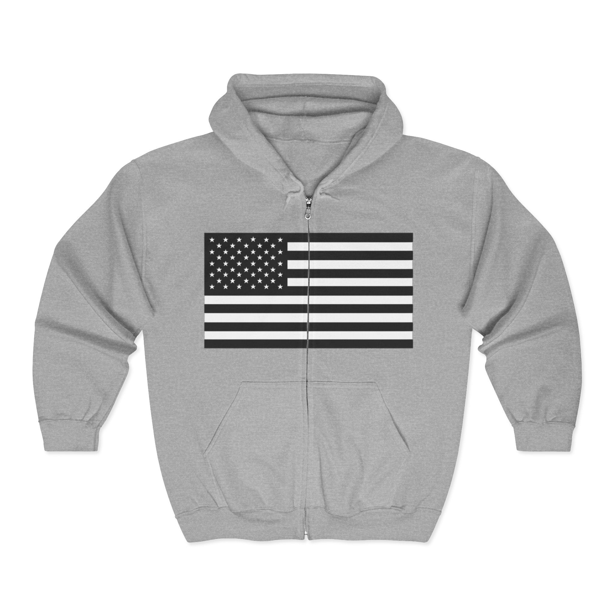 American Flag Black and White Graphic Zip Up Hoodie Sweatshirt