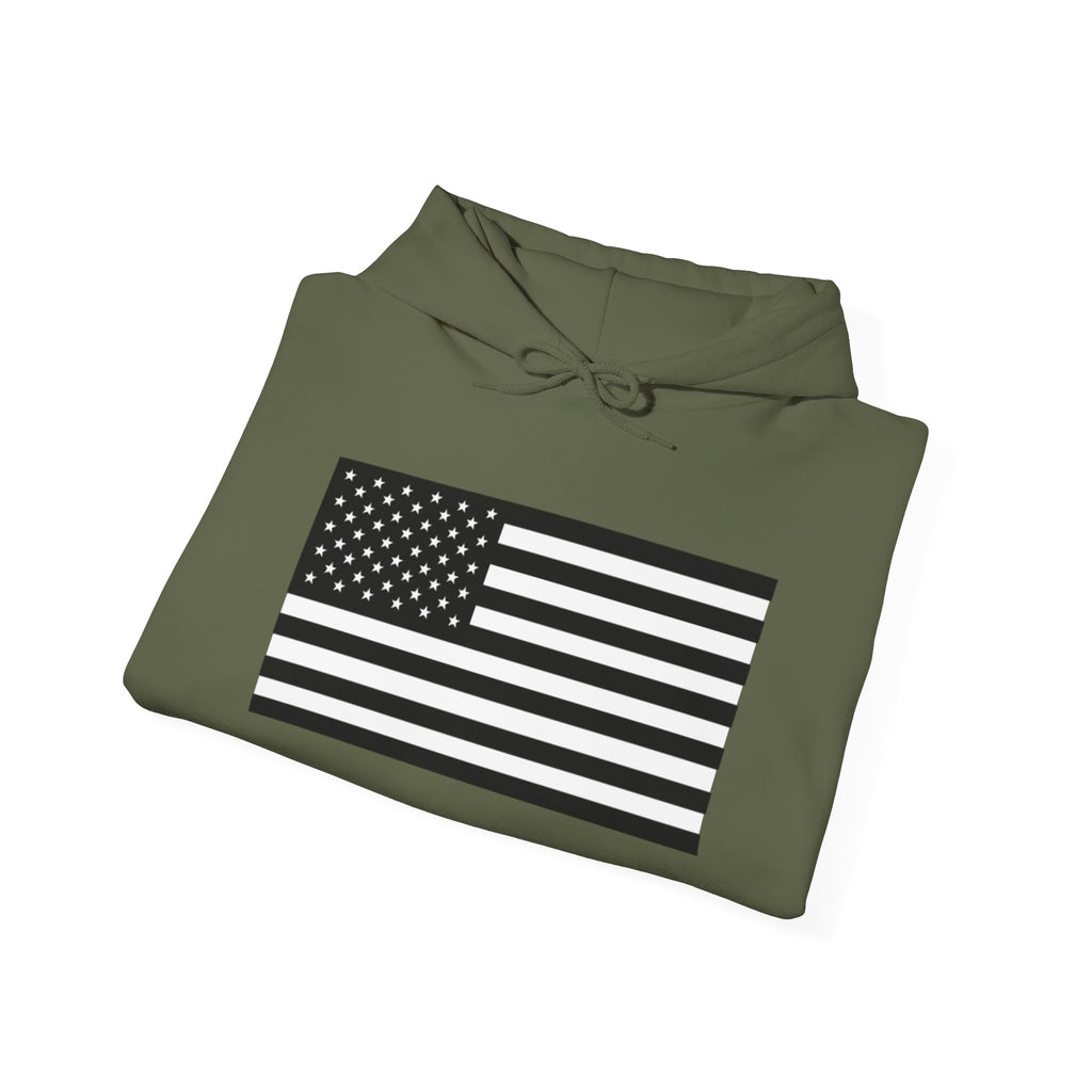 Black and White American Flag Graphic Pull Over Hoodie Sweatshirt