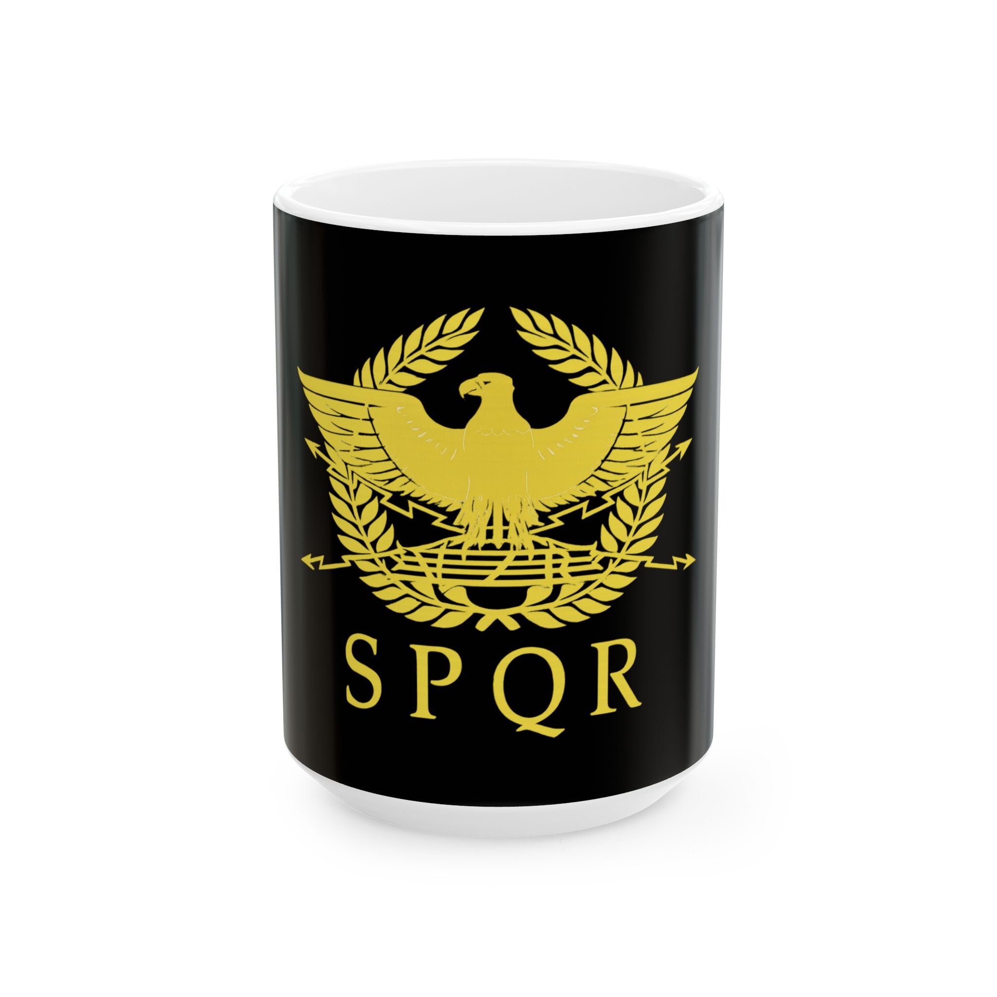 SPQR Gold Roman Eagle Design Black Ceramic Mug