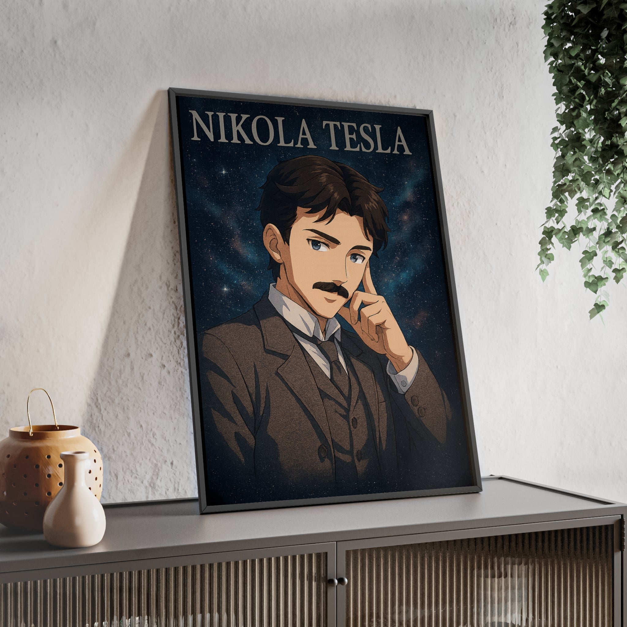 Nikola Tesla Poster with Wooden Frame
