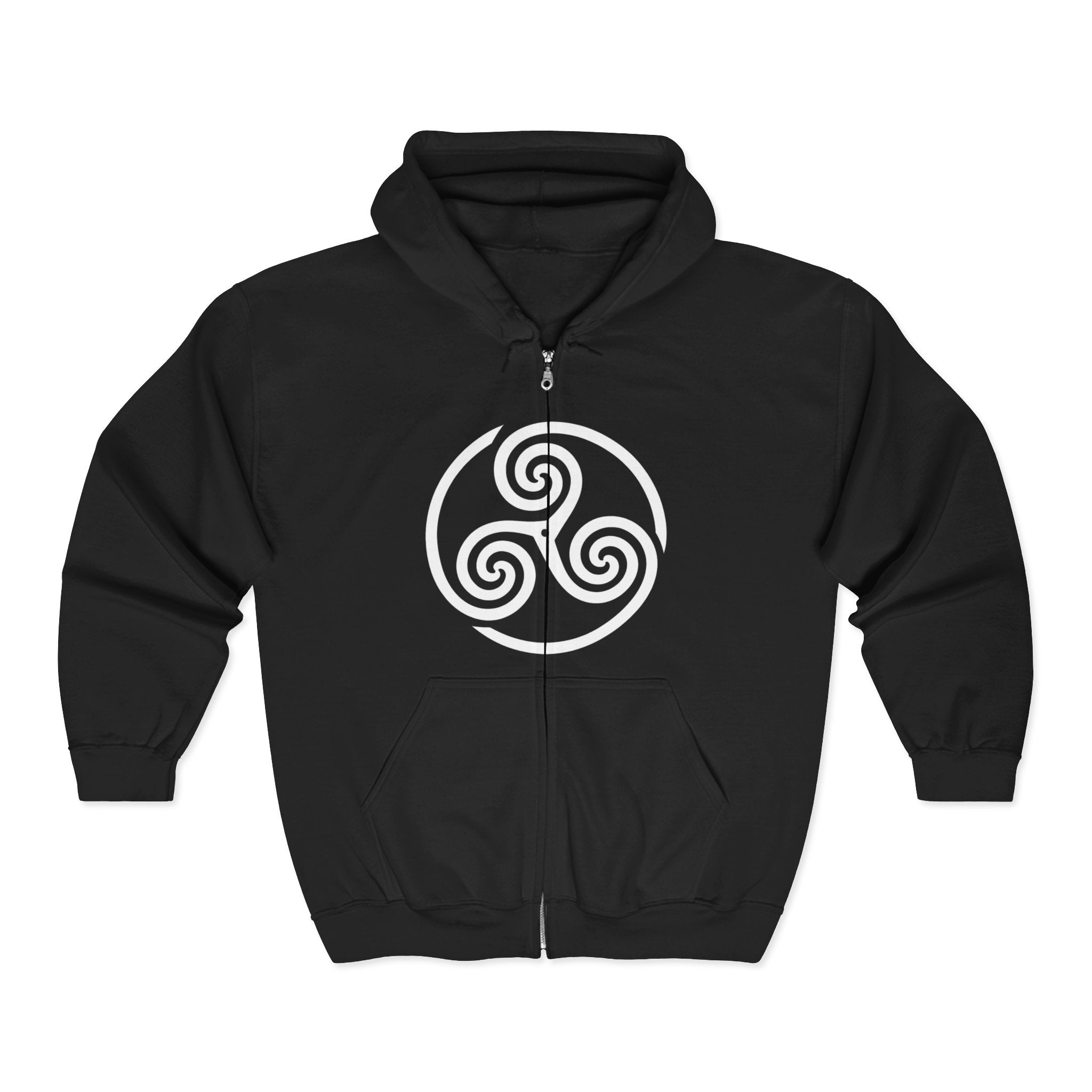 Celtic Spiral Triskele Trinity Symbol White Design Full Zip Up Hoodie Sweatshirt