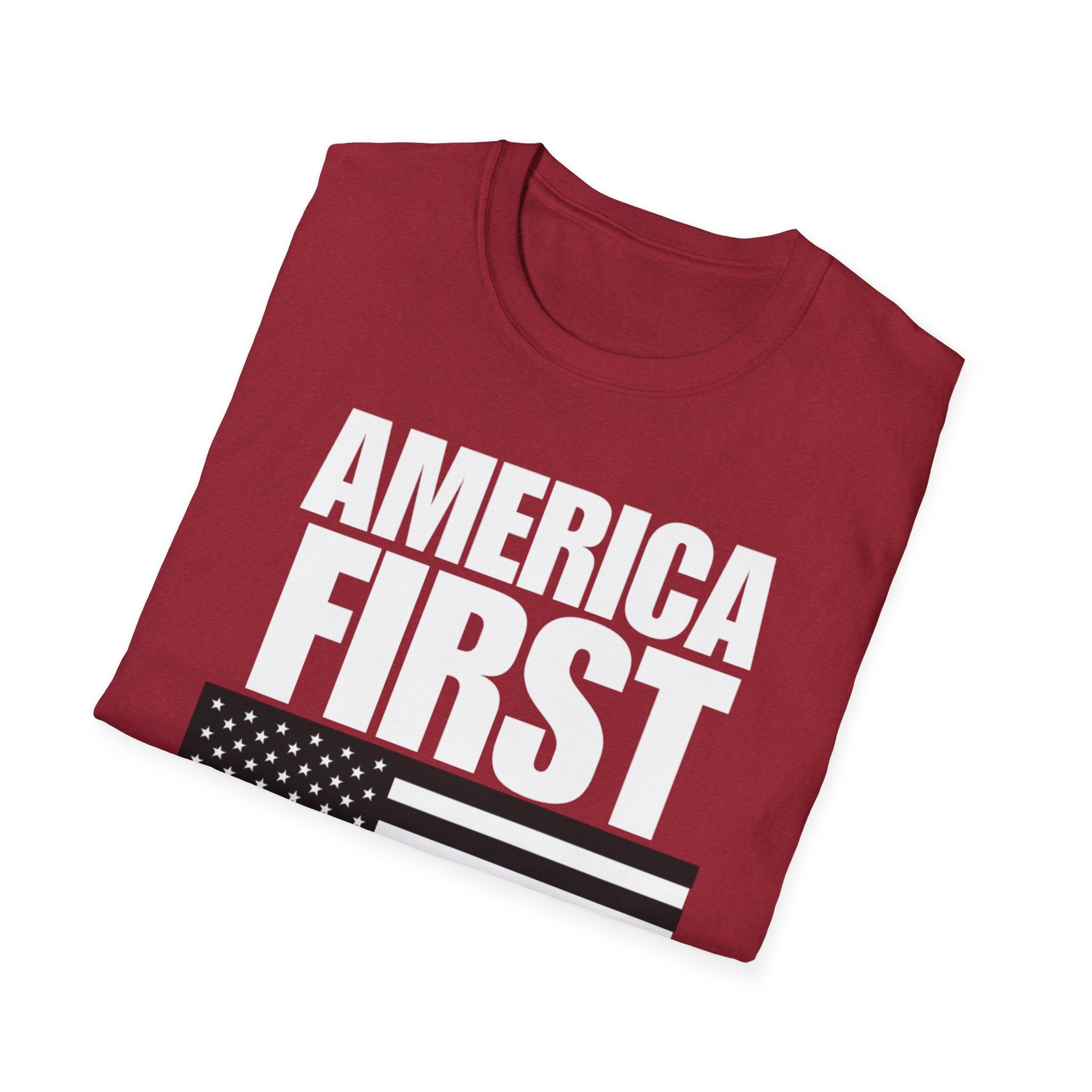 America First Black and White American Flag Softstyle Cotton Shirt T-Shirt
