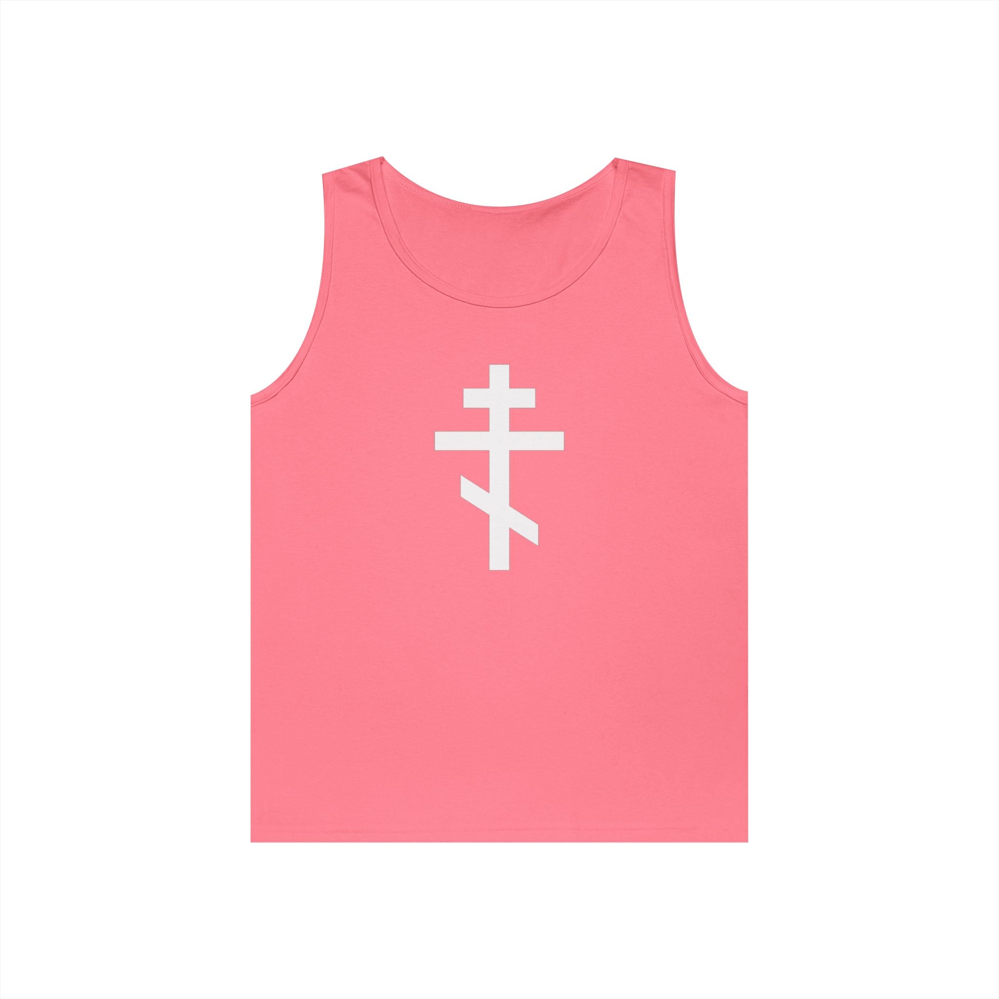 Crucifix White Unisex Heavy Cotton Tank Top with Cross Design