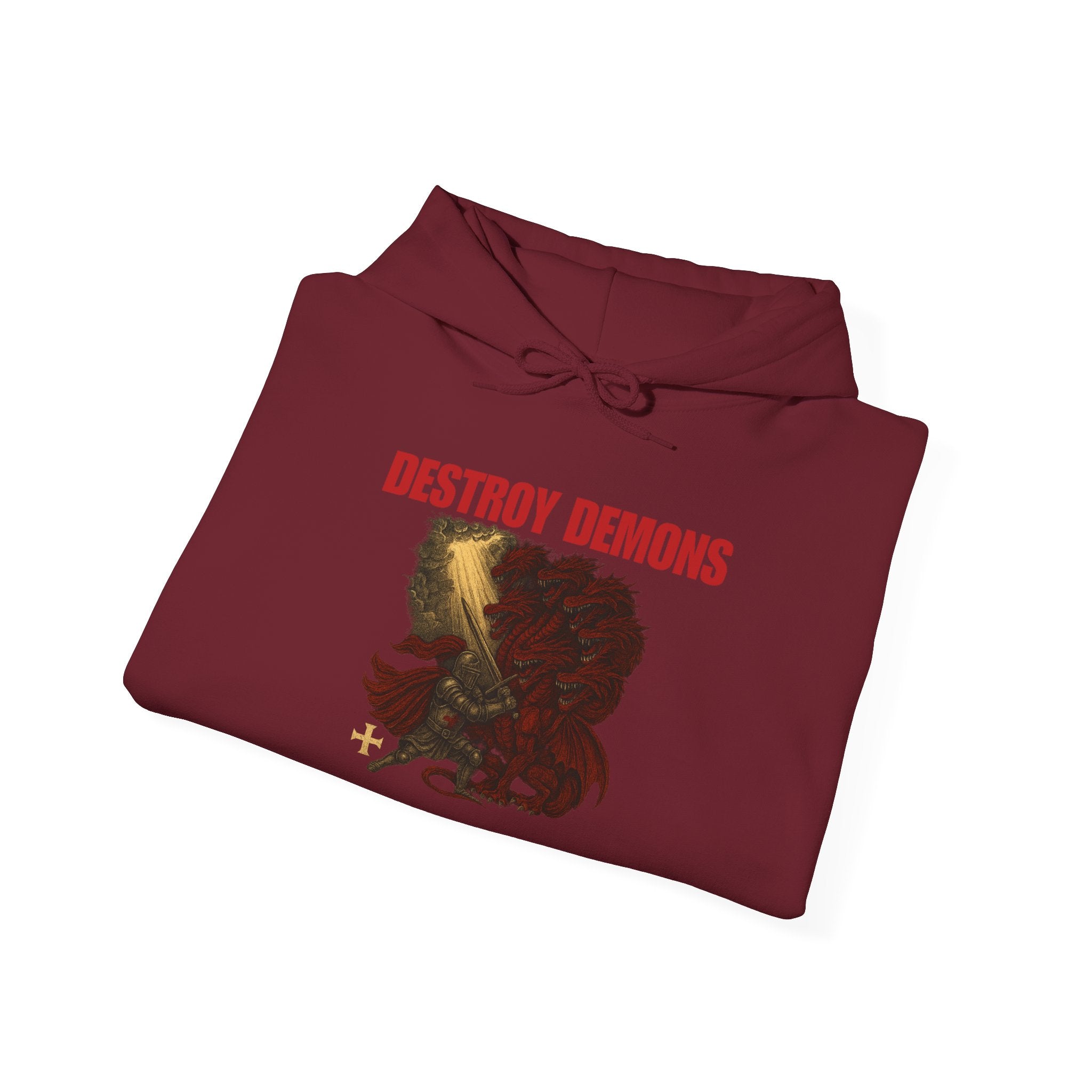 Destroy Demons, Crusader vs Great Red Dragon Graphic Pull Over Hoodie Sweatshirt