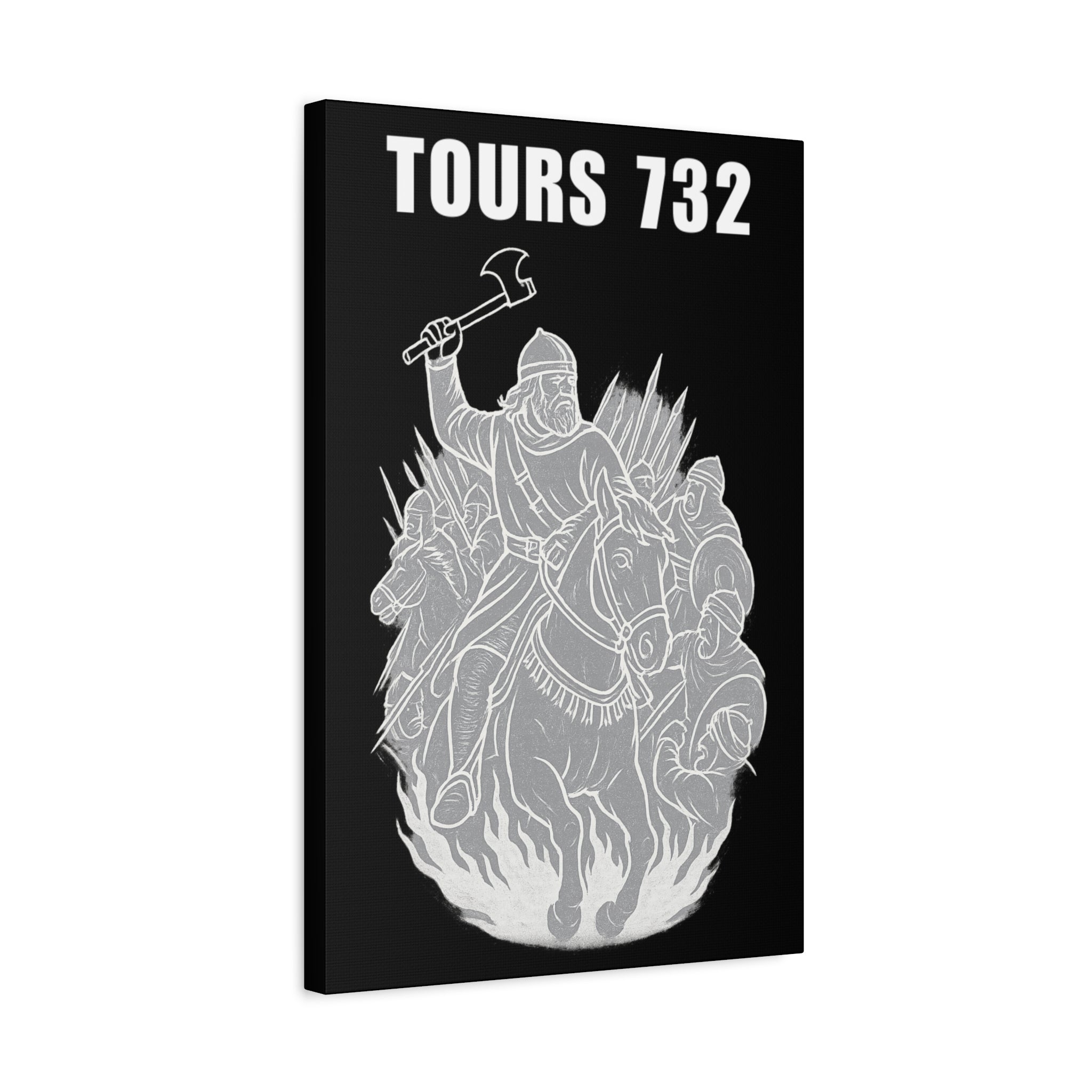 Battle of Tours 732 AD Charles "The Hammer" Martel and Franks Black and White Scene Matte Canvas Wall Art, Home Décor