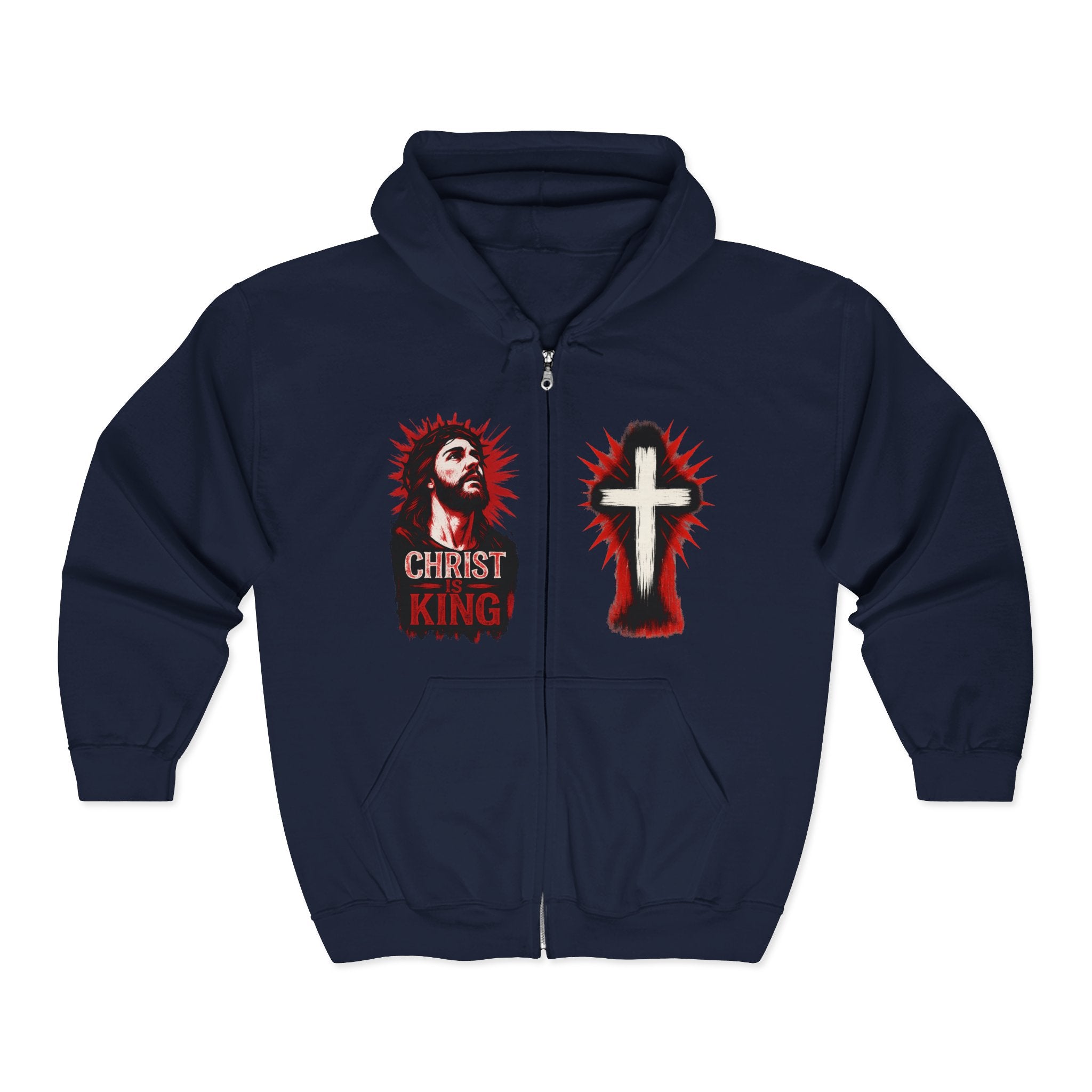 Christ is King Full Zip Hoodie, Crucifix Sweatshirt