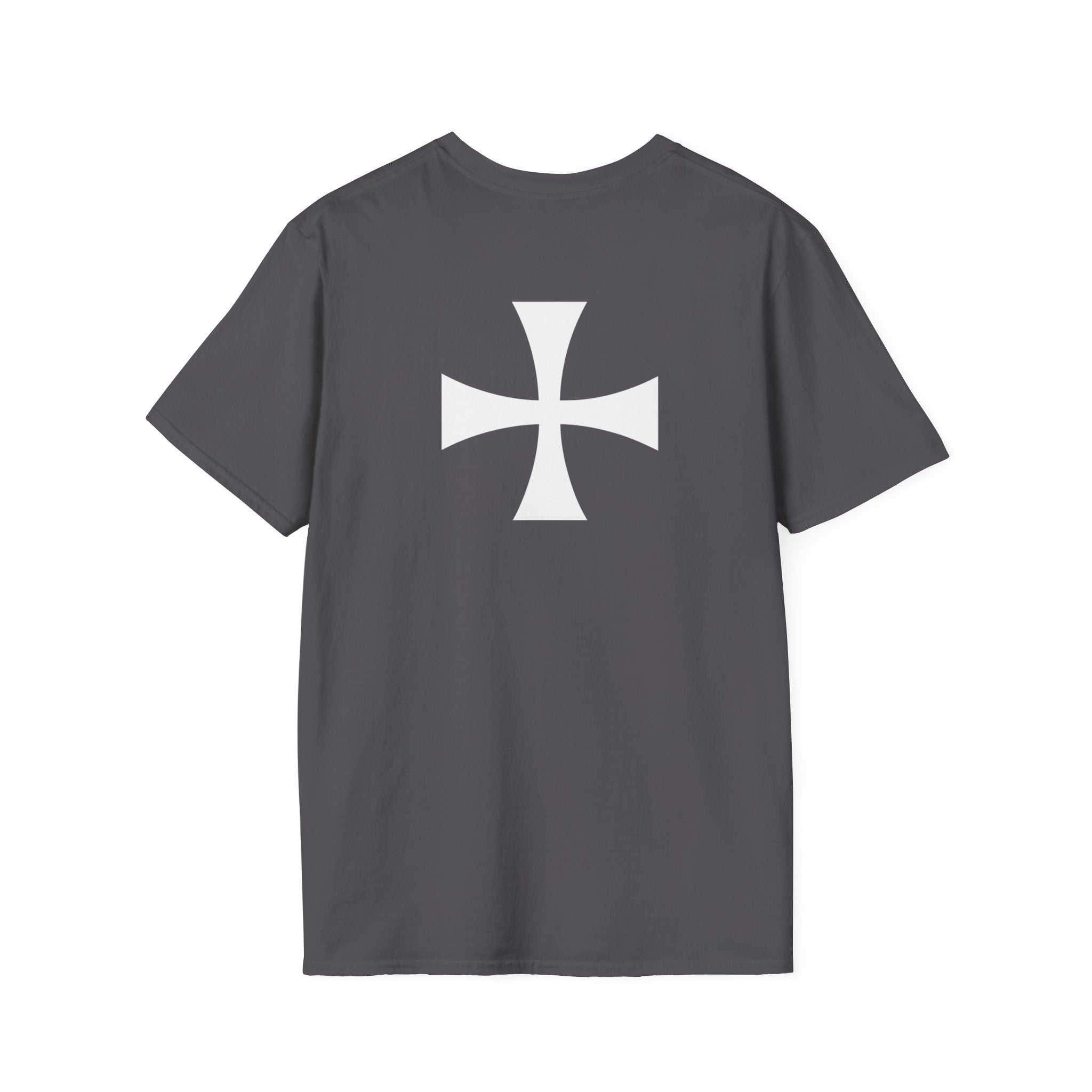 Teutonic Knights Front and Back White Teutonic Cross Graphic Softstyle Cotton Shirt T-Shirt