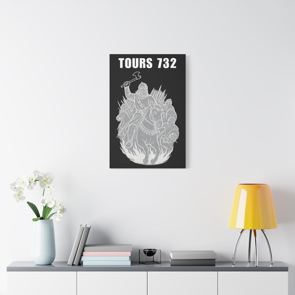 Battle of Tours 732 AD Charles "The Hammer" Martel and Franks Black and White Scene Matte Canvas Wall Art, Home Décor