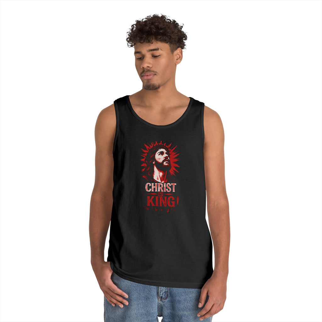 Christ King Unisex Heavy Cotton Tank Top - Casual Religious Apparel, Summer Wear, Gospel Gift, Faith Merchandise, Spiritual Clothing
