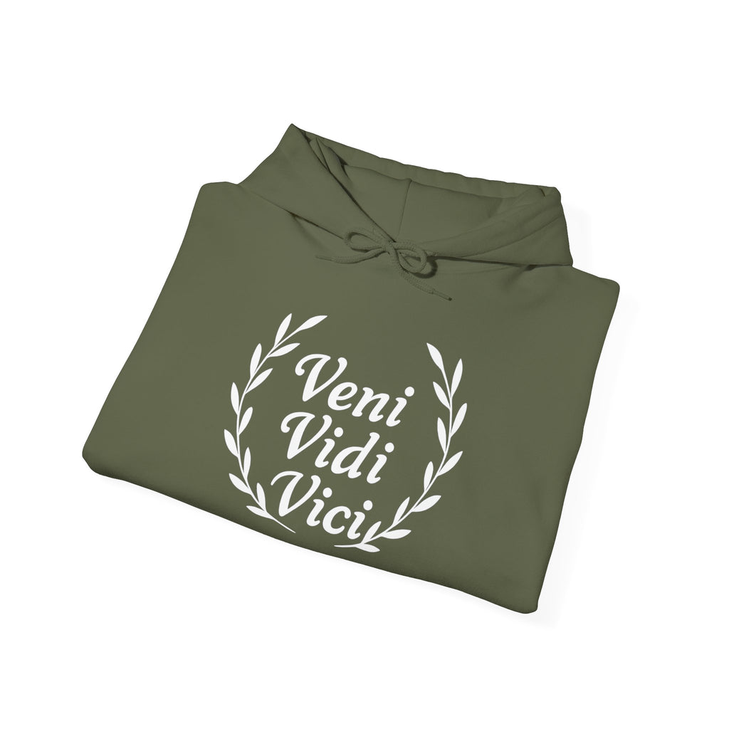 Veni Vidi Vici "I Came, I saw, I Conquered" White Graphic Pull Over Hoodie Sweatshirt