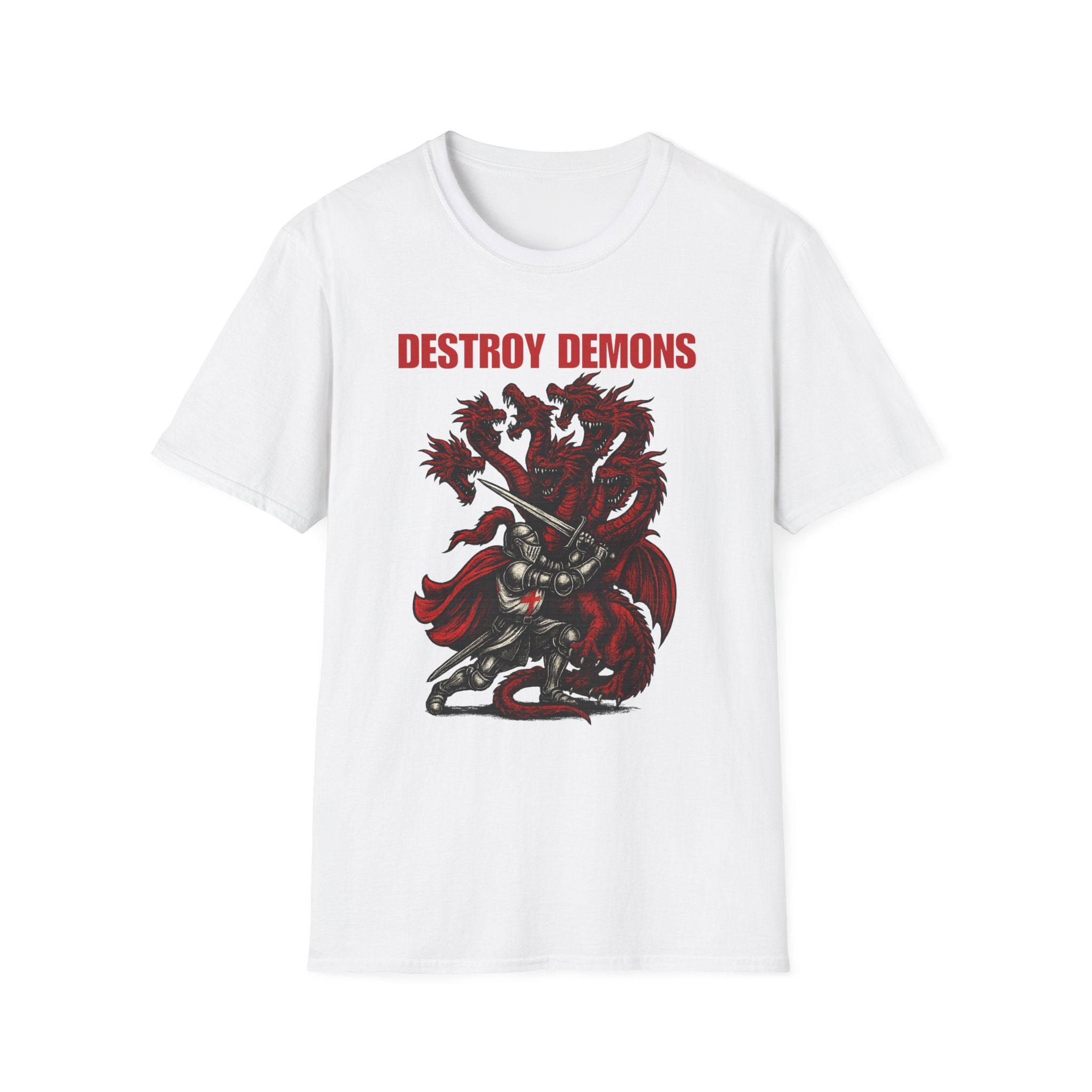 Destroy Demons Crusader Knight vs Dragon  Softstyle T-Shirt