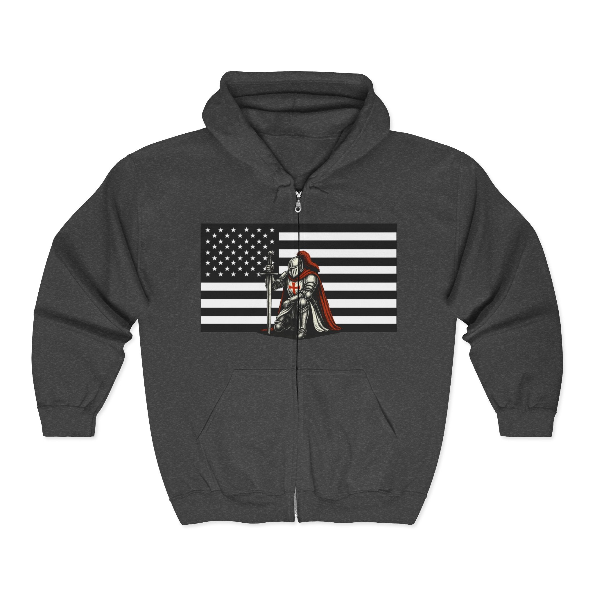 American Crusader Alt Black and White Design (No Text) Full Zip Up Hoodie