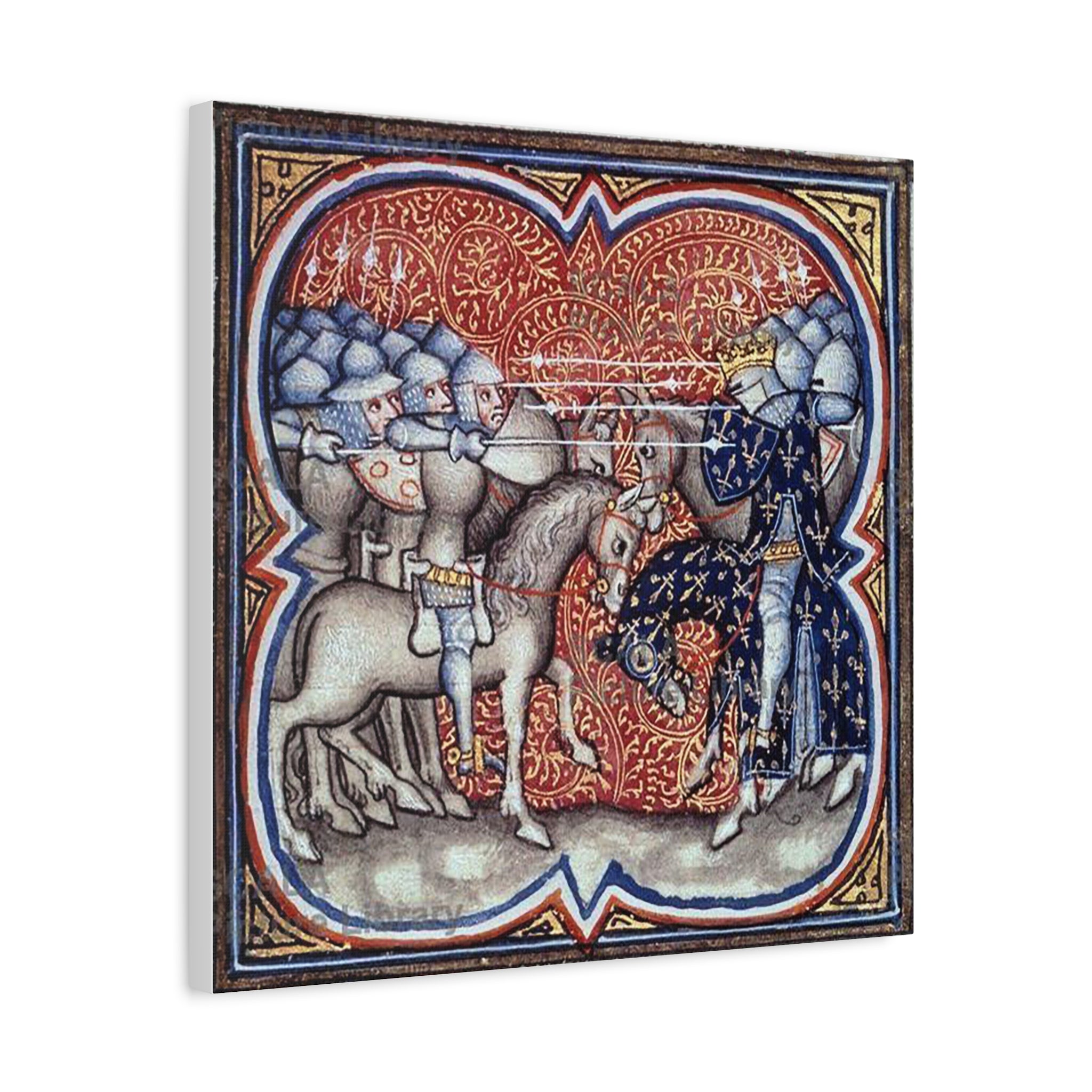 Medieval Art Stretched Canvas Print Charles Martel fighting the Saracens at Tours Poitiers in 732, Great Chronicles of France