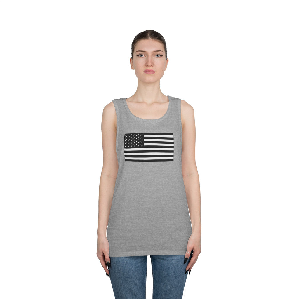 Black and White American Flag Heavy Cotton Tank Top