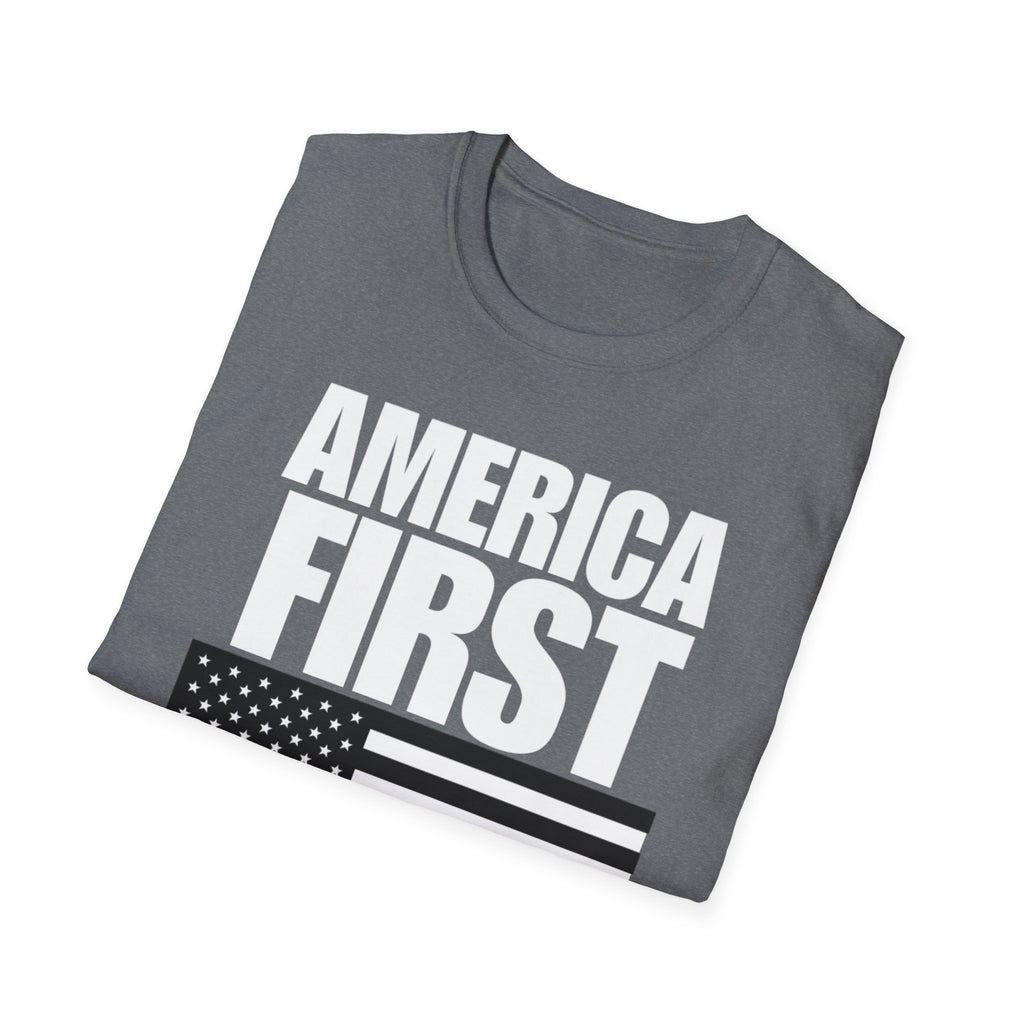 America First Black and White American Flag Softstyle Cotton Shirt T-Shirt