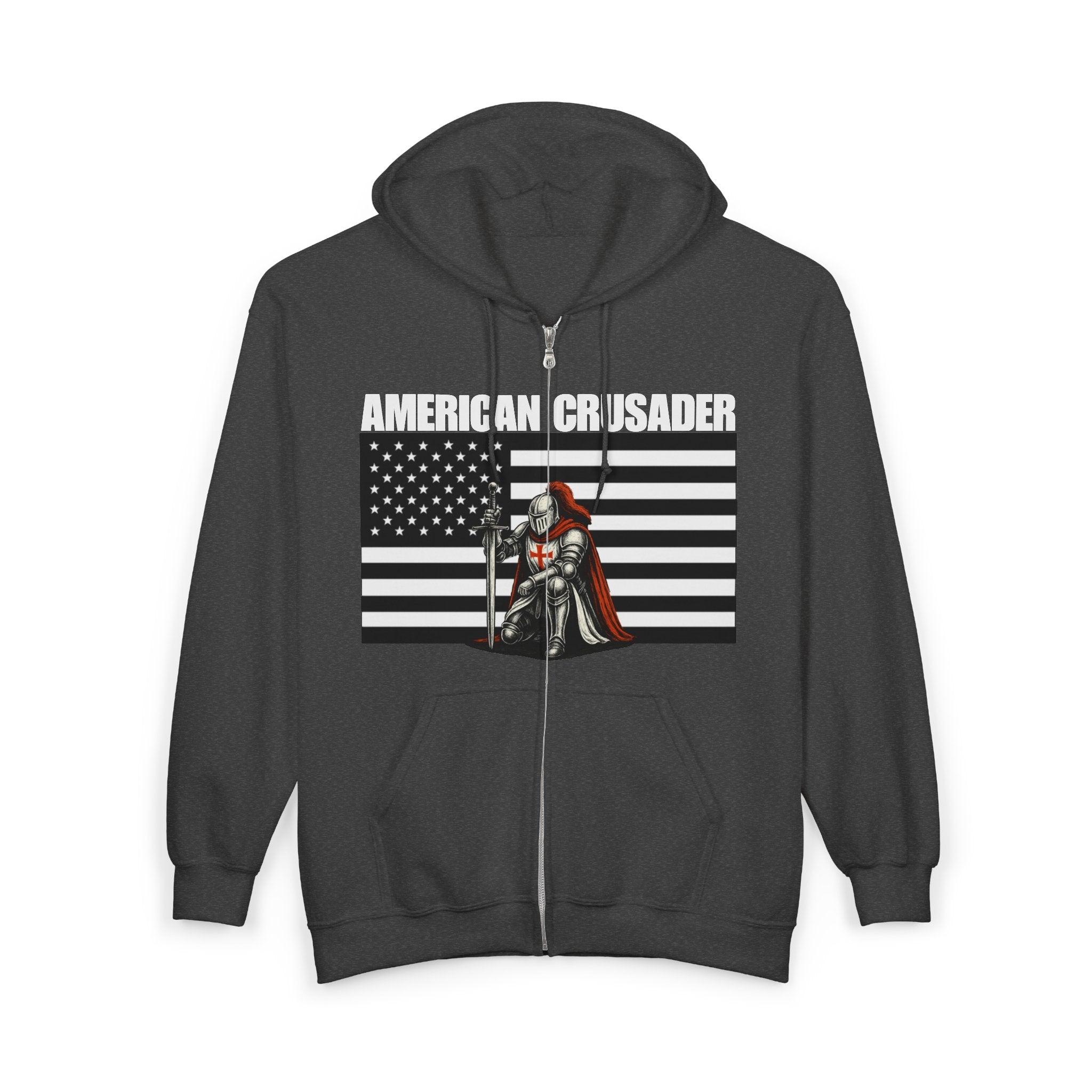 American Crusader Alt Black and White Design Full Zip Up Hoodie