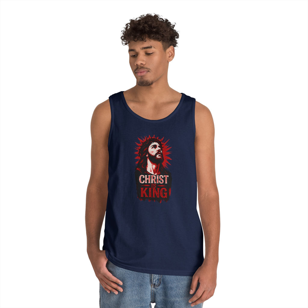 Christ King Unisex Heavy Cotton Tank Top - Casual Religious Apparel, Summer Wear, Gospel Gift, Faith Merchandise, Spiritual Clothing