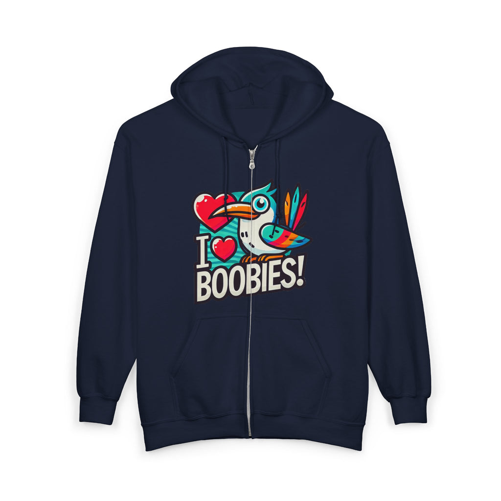 Funny 'I Love Boobies!' Boobie Bird Unisex Zip Up Hoodie Sweatshirt