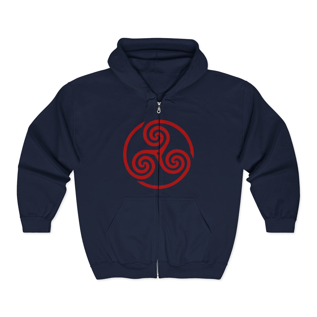 Celtic Spiral Triskele Trinity Symbol Red Design Full Zip Up Hoodie Sweatshirt