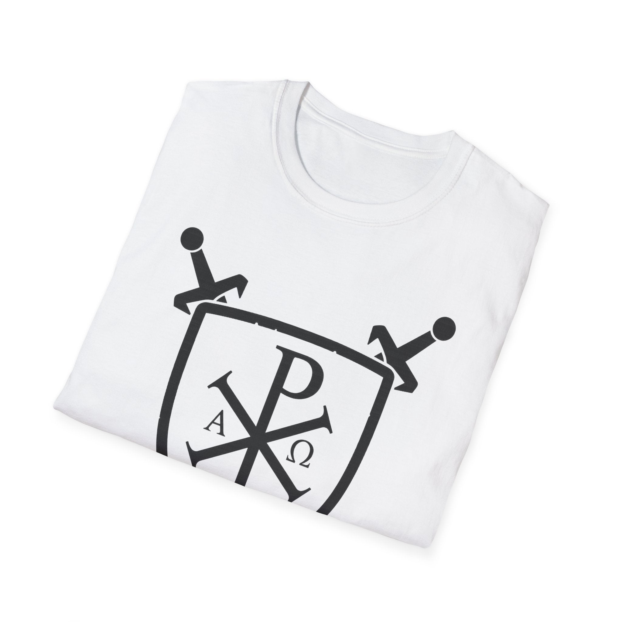 Sword and Shield Pi Chi Rho Black Graphic Softstyle Cotton Shirt T-Shirt